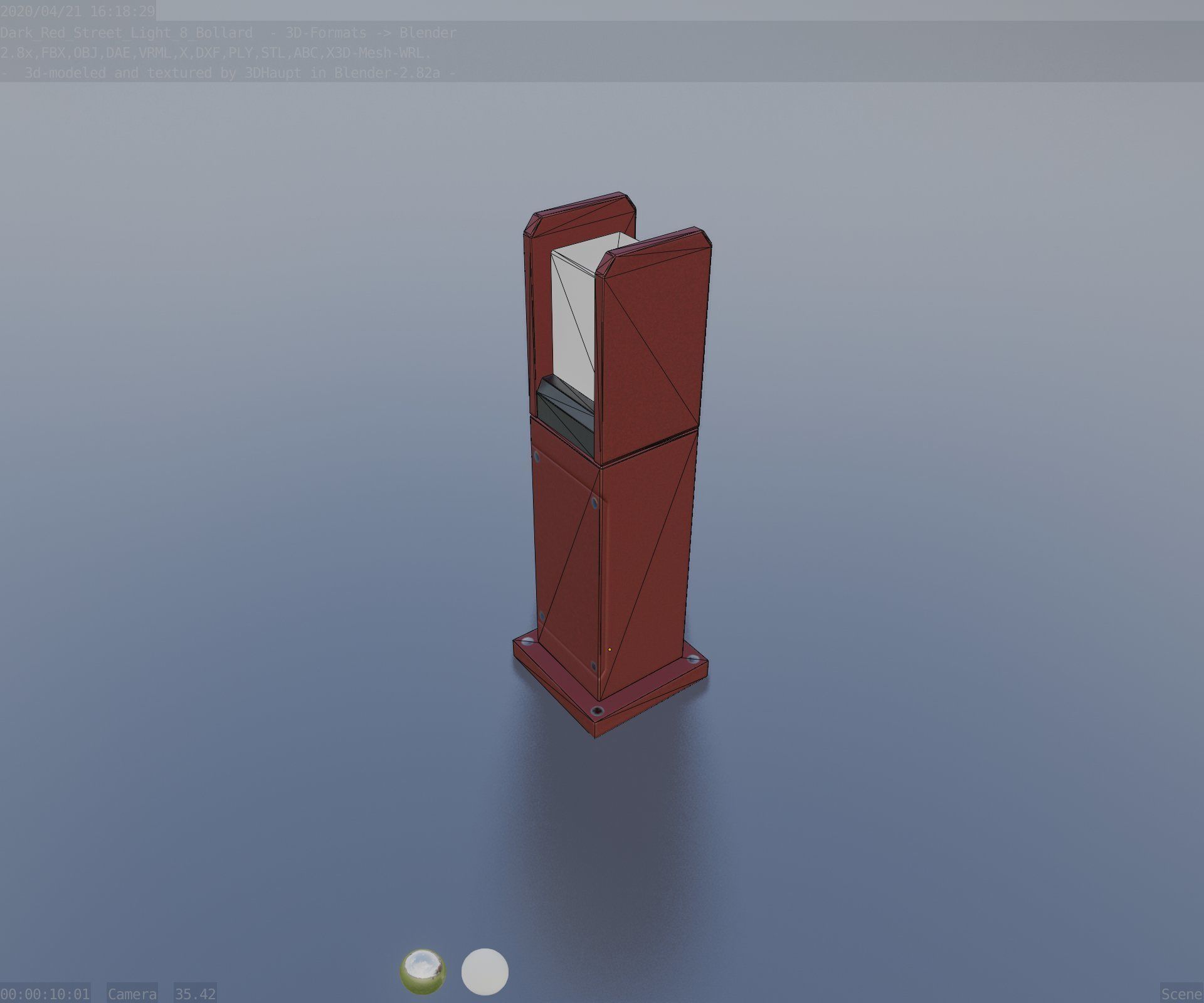 Street Light 8 Bollard 500mm Dark Red Version 1 Low-poly 3D model_41