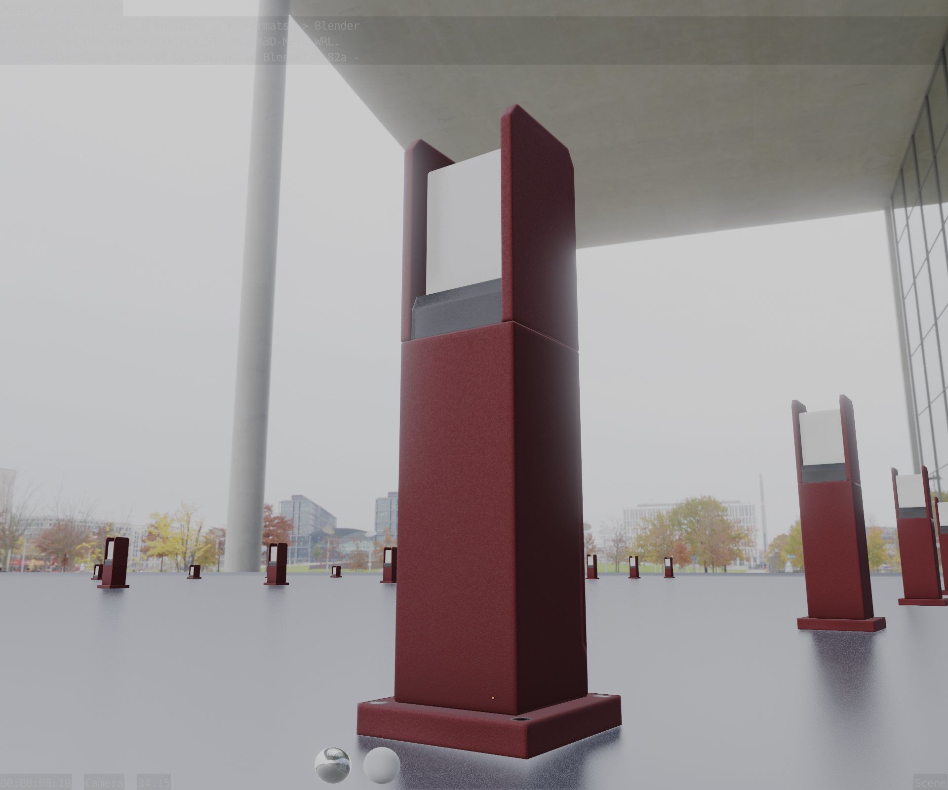 Street Light 8 Bollard 500mm Dark Red Version 1 Low-poly 3D model_22