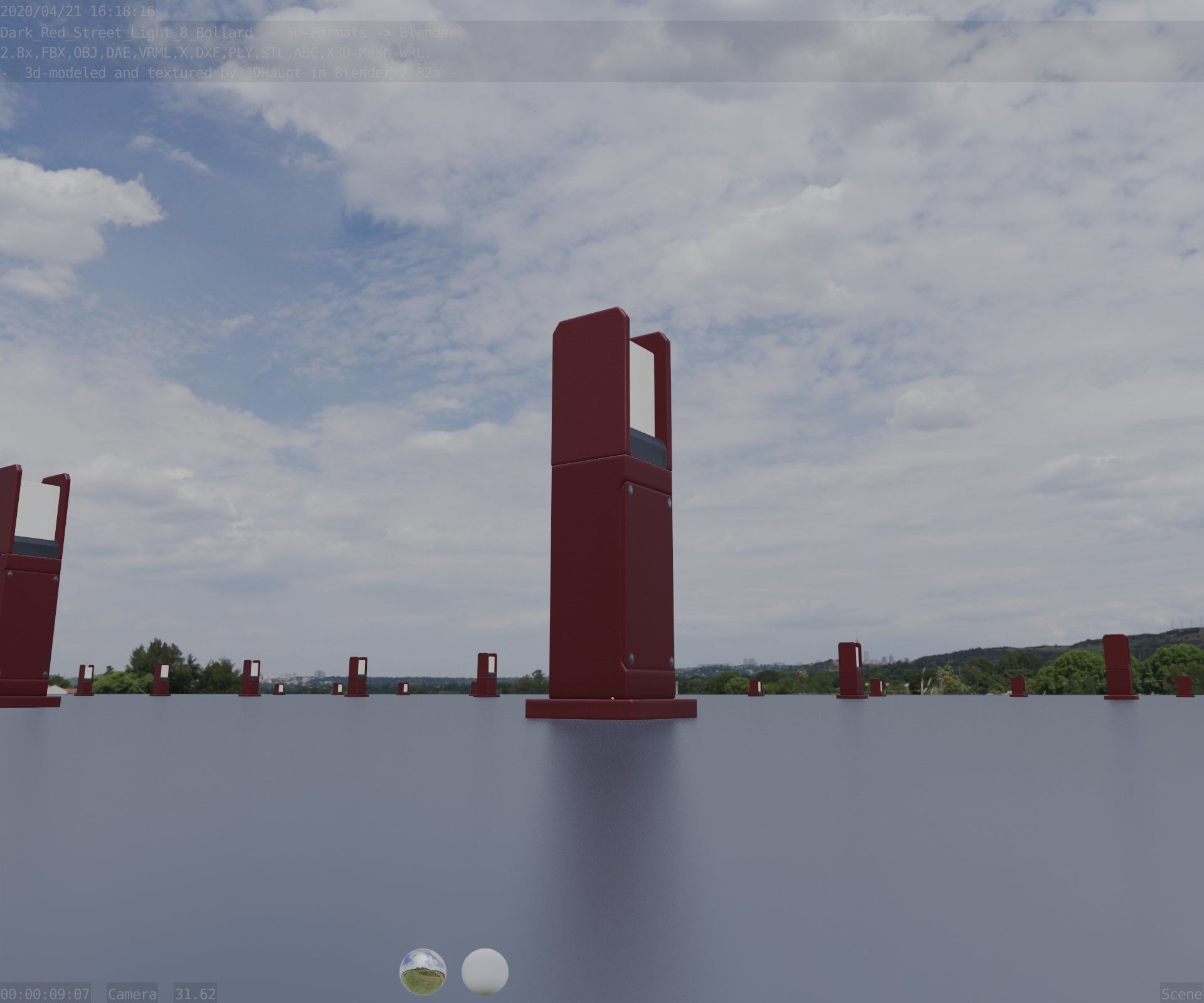 Street Light 8 Bollard 500mm Dark Red Version 1 Low-poly 3D model_23