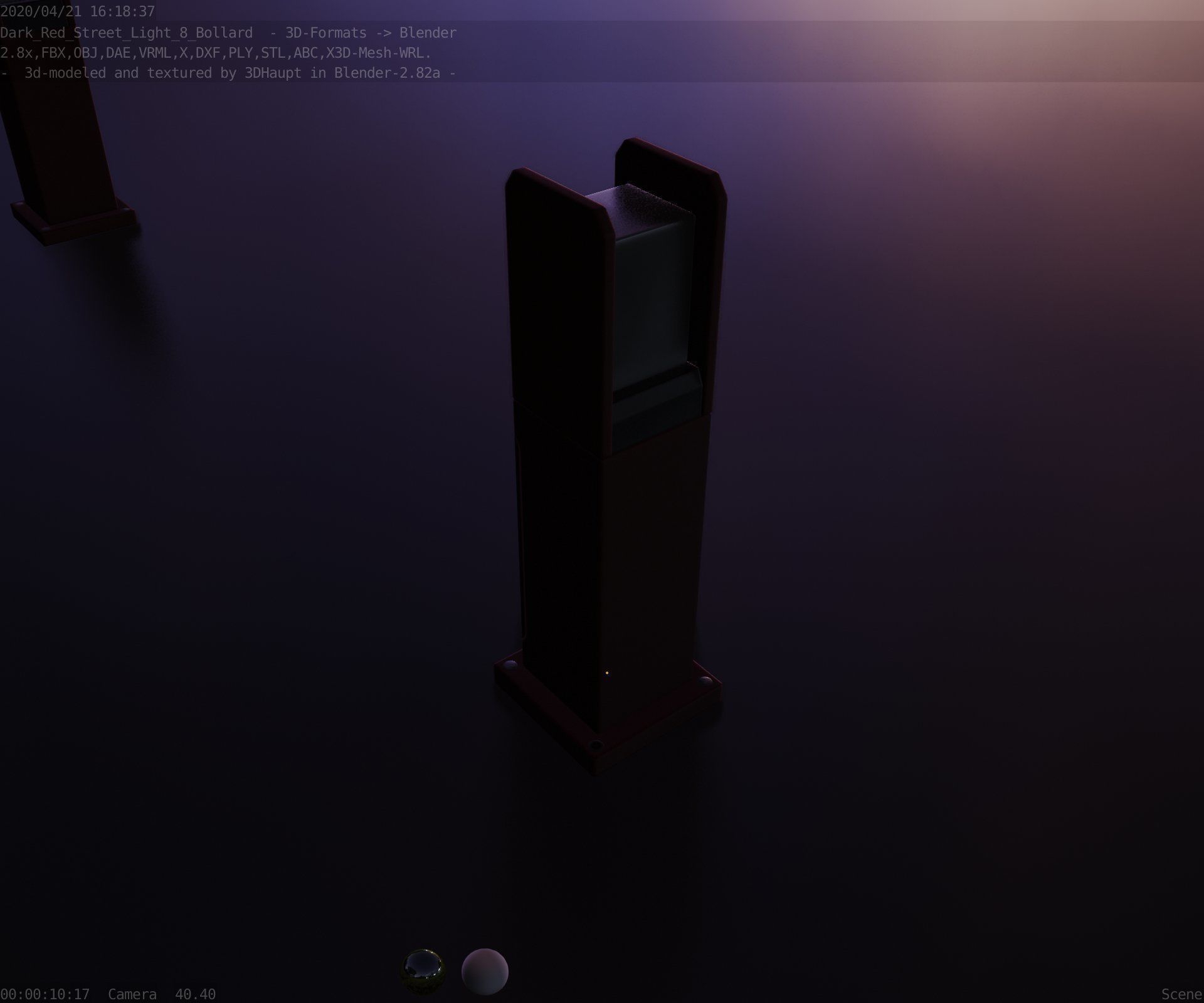 Street Light 8 Bollard 500mm Dark Red Version 1 Low-poly 3D model_57