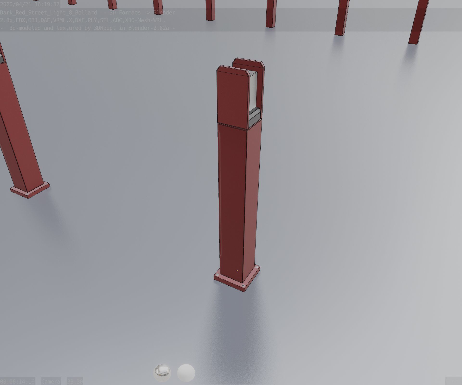 Street Light 8 Bollard 900mm Dark Red Version 1 Low-poly 3D model_52