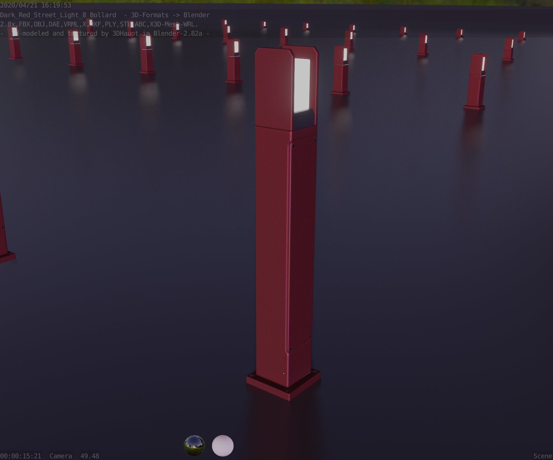 Street Light 8 Bollard 900mm Dark Red Version 1 Low-poly 3D model_81