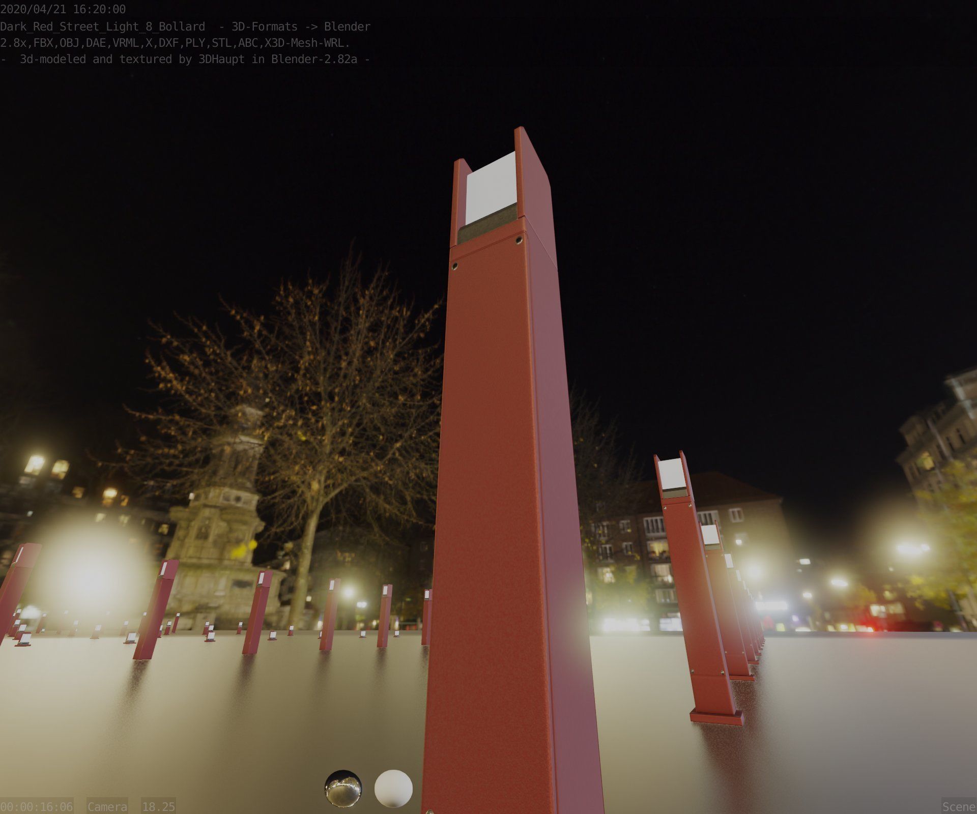 Street Light 8 Bollard 900mm Dark Red Version 1 Low-poly 3D model_90