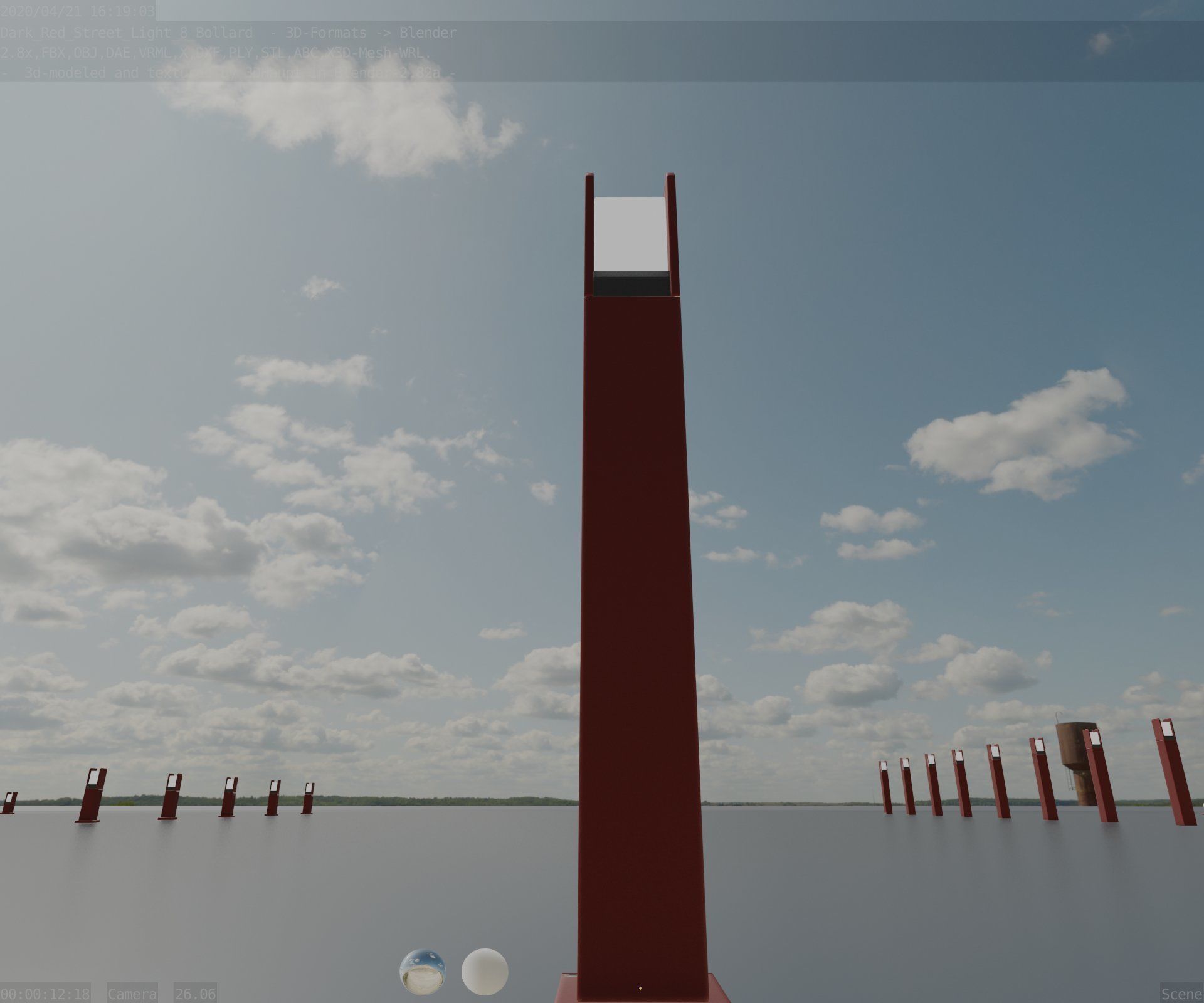 Street Light 8 Bollard 900mm Dark Red Version 1 Low-poly 3D model_5