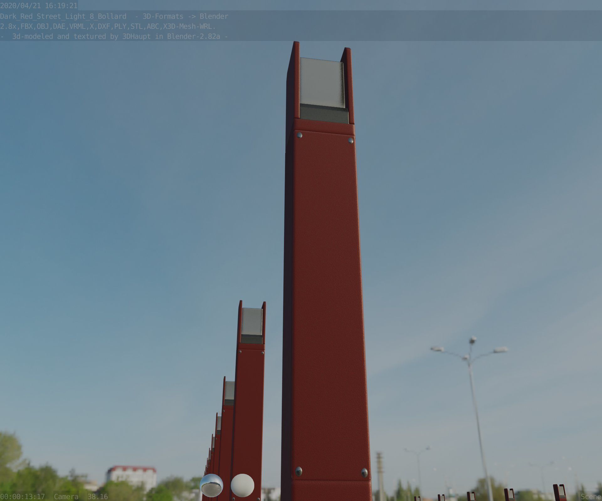 Street Light 8 Bollard 900mm Dark Red Version 1 Low-poly 3D model_29