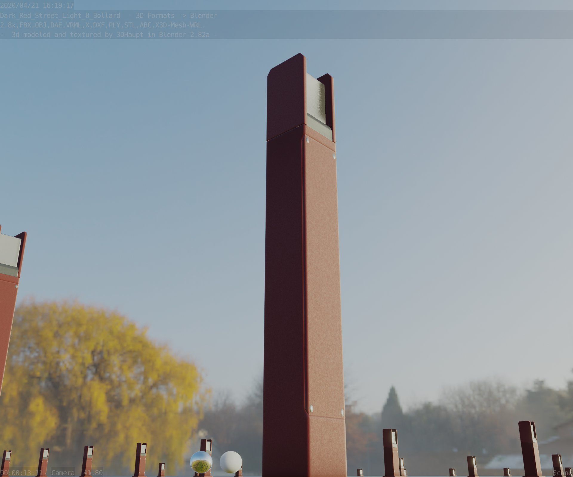 Street Light 8 Bollard 900mm Dark Red Version 1 Low-poly 3D model_24