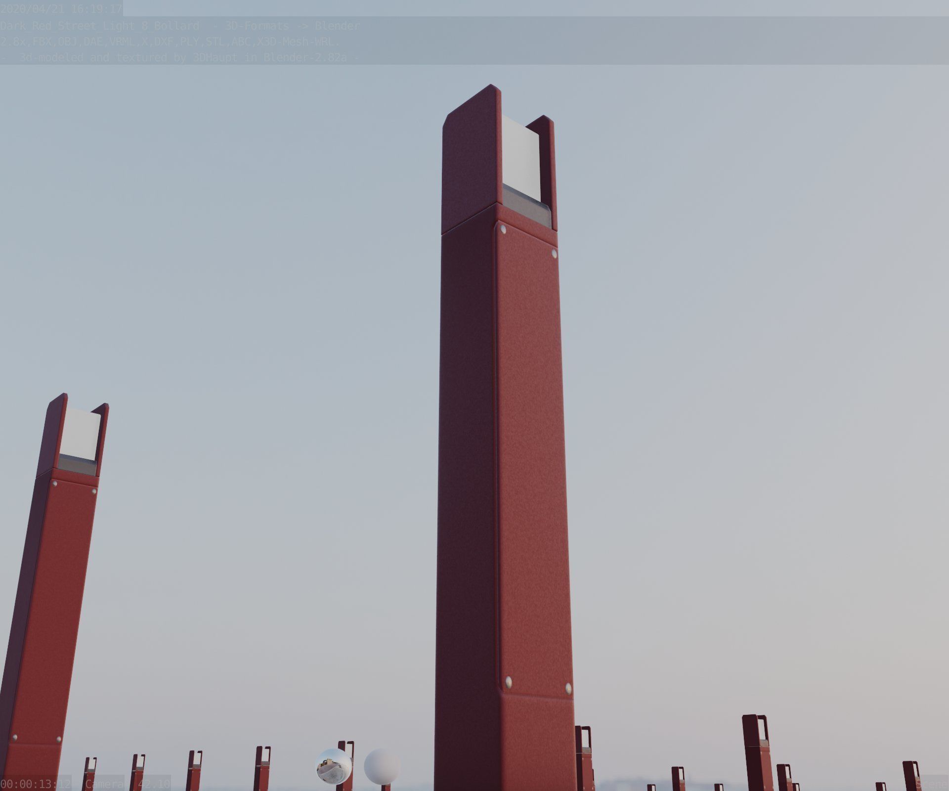Street Light 8 Bollard 900mm Dark Red Version 1 Low-poly 3D model_25