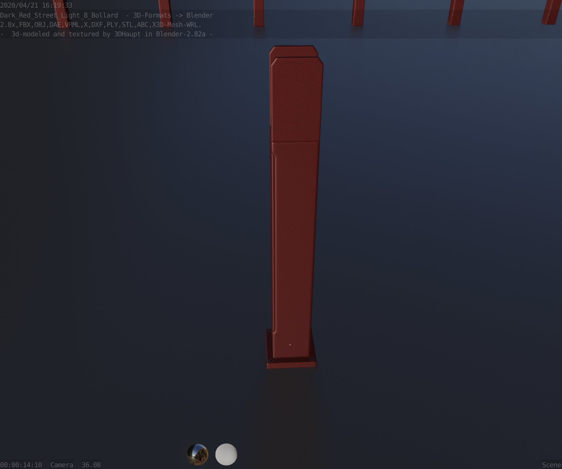 Street Light 8 Bollard 900mm Dark Red Version 1 Low-poly 3D model_46