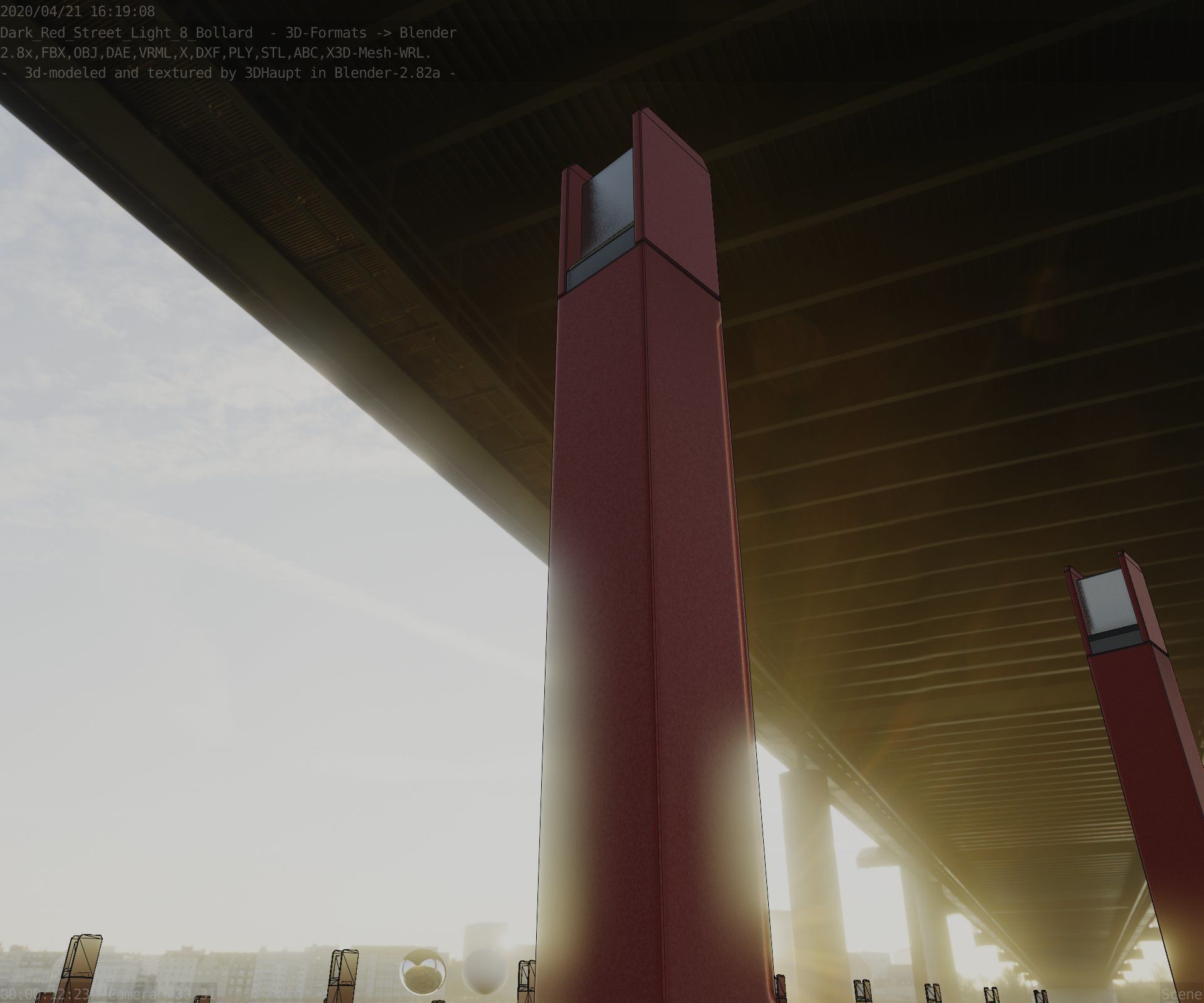 Street Light 8 Bollard 900mm Dark Red Version 1 Low-poly 3D model_9