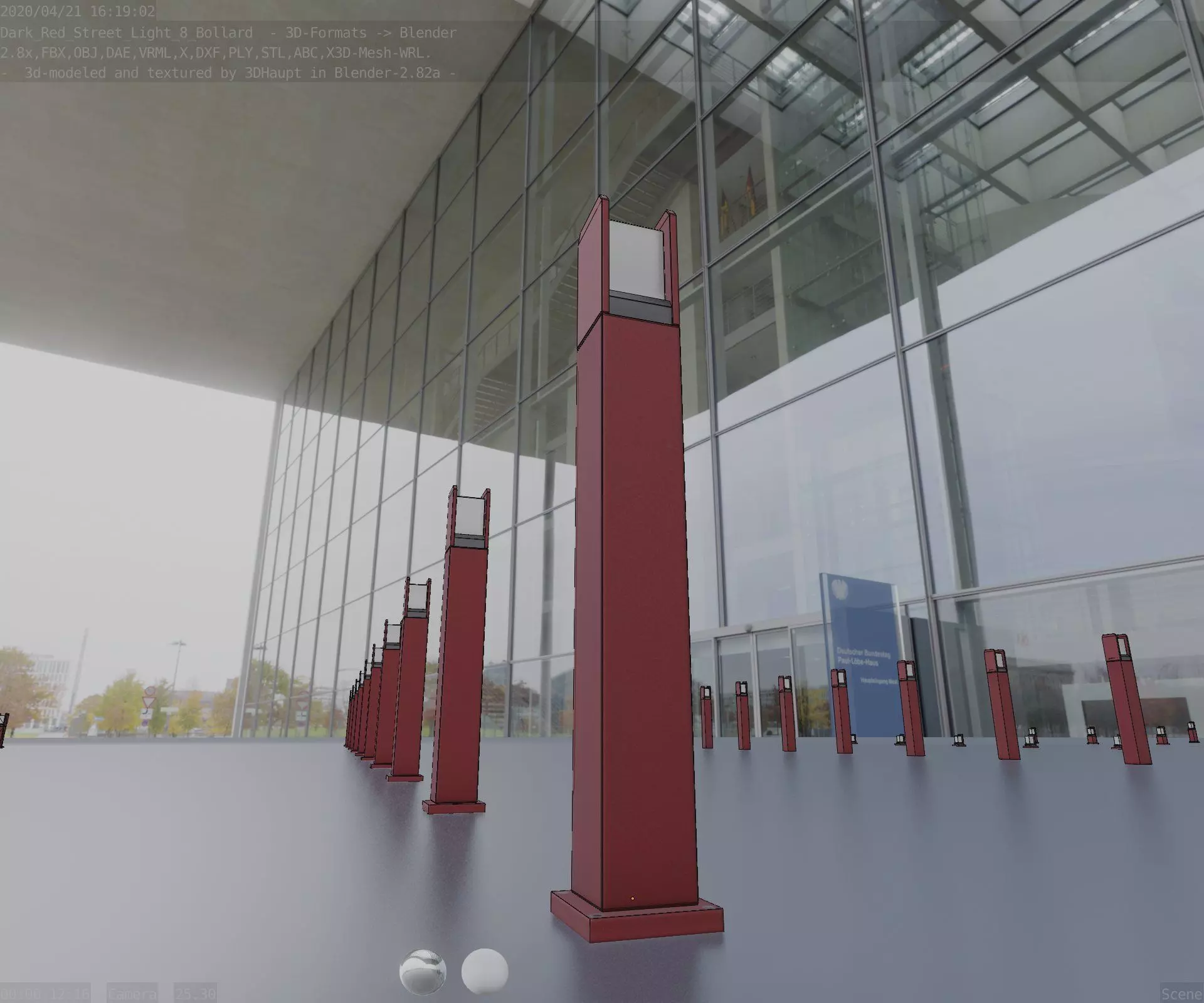 Street Light 8 Bollard 900mm Dark Red Version 1 Low-poly 3D model_0