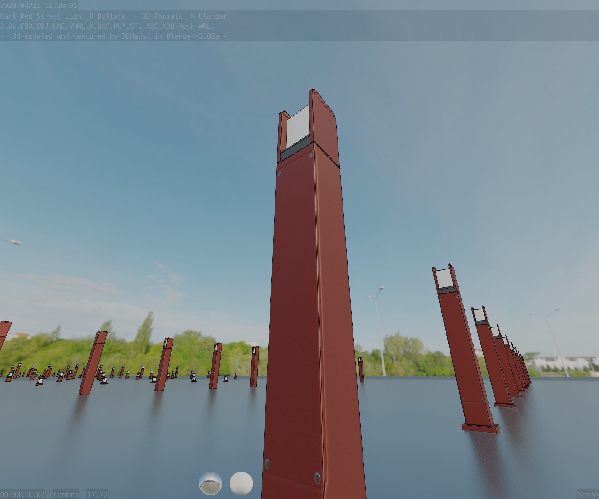 Street Light 8 Bollard 900mm Dark Red Version 1 Low-poly 3D model_91