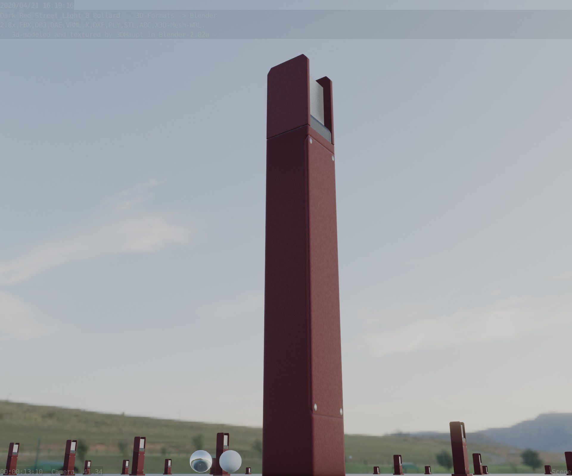 Street Light 8 Bollard 900mm Dark Red Version 1 Low-poly 3D model_23