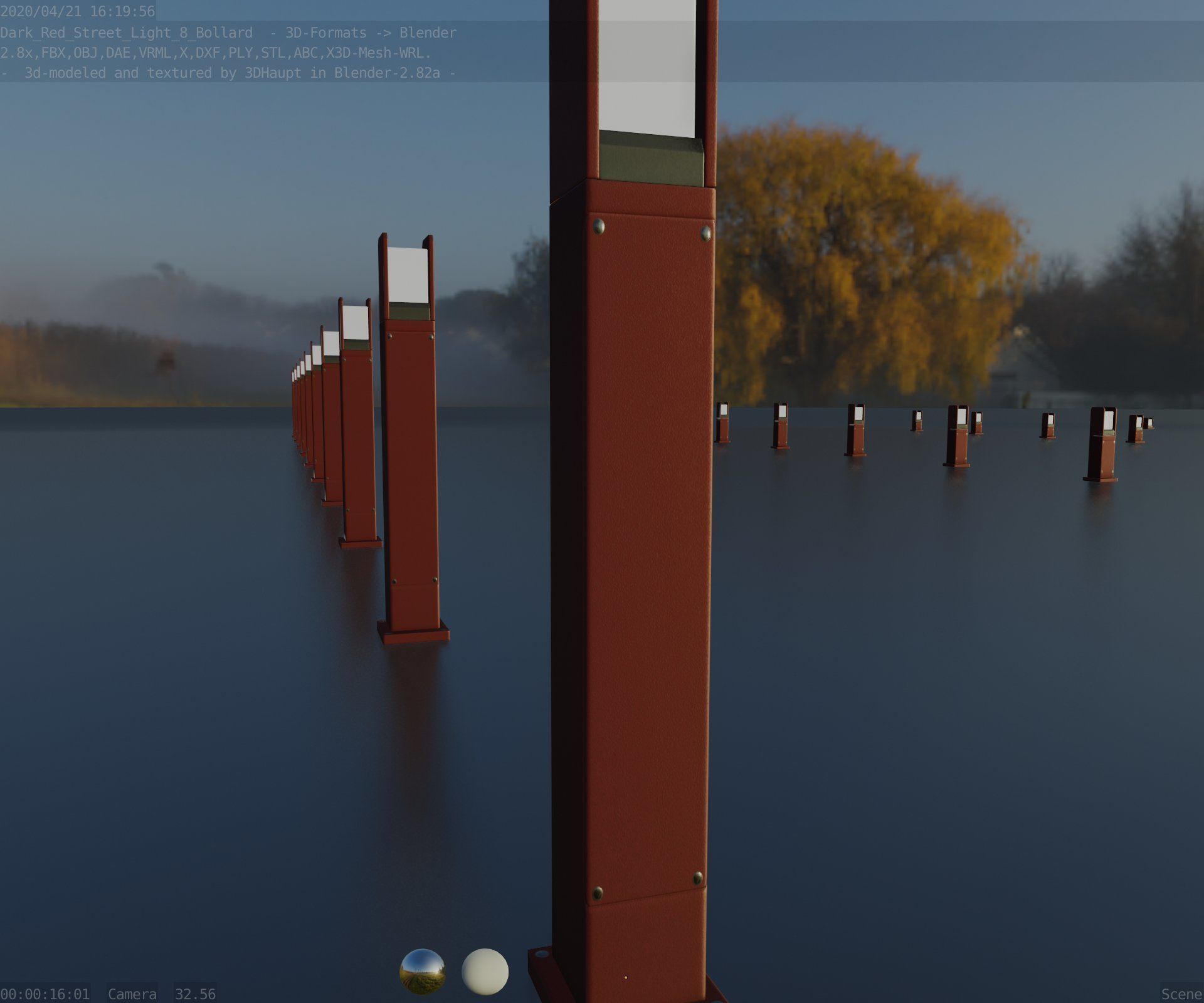 Street Light 8 Bollard 900mm Dark Red Version 1 Low-poly 3D model_85