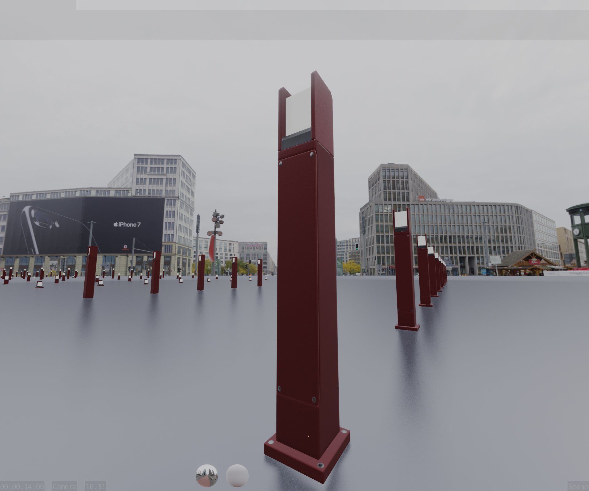 Street Light 8 Bollard 900mm Dark Red Version 1 Low-poly 3D model_36