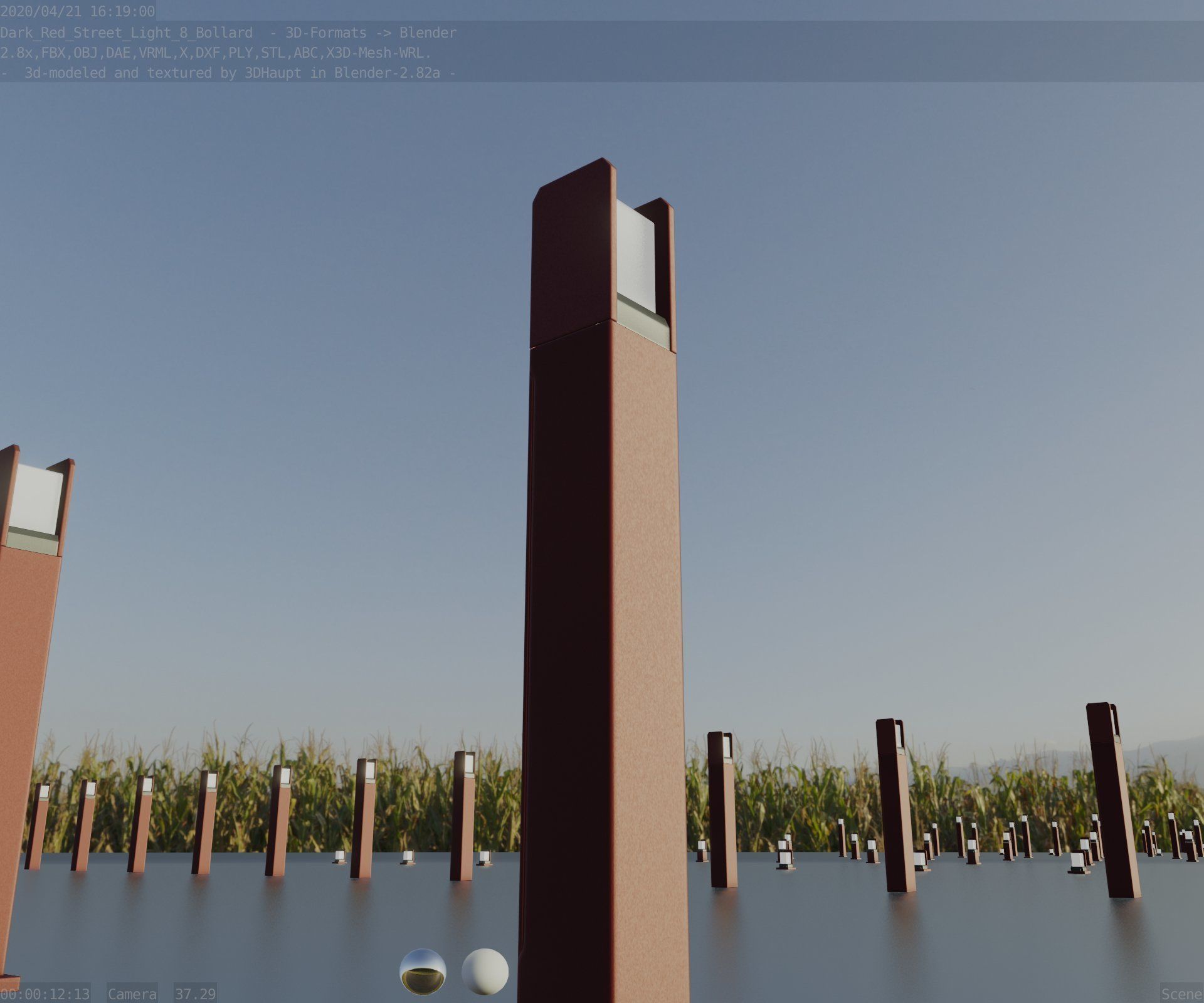 Street Light 8 Bollard 900mm Dark Red Version 1 Low-poly 3D model_2