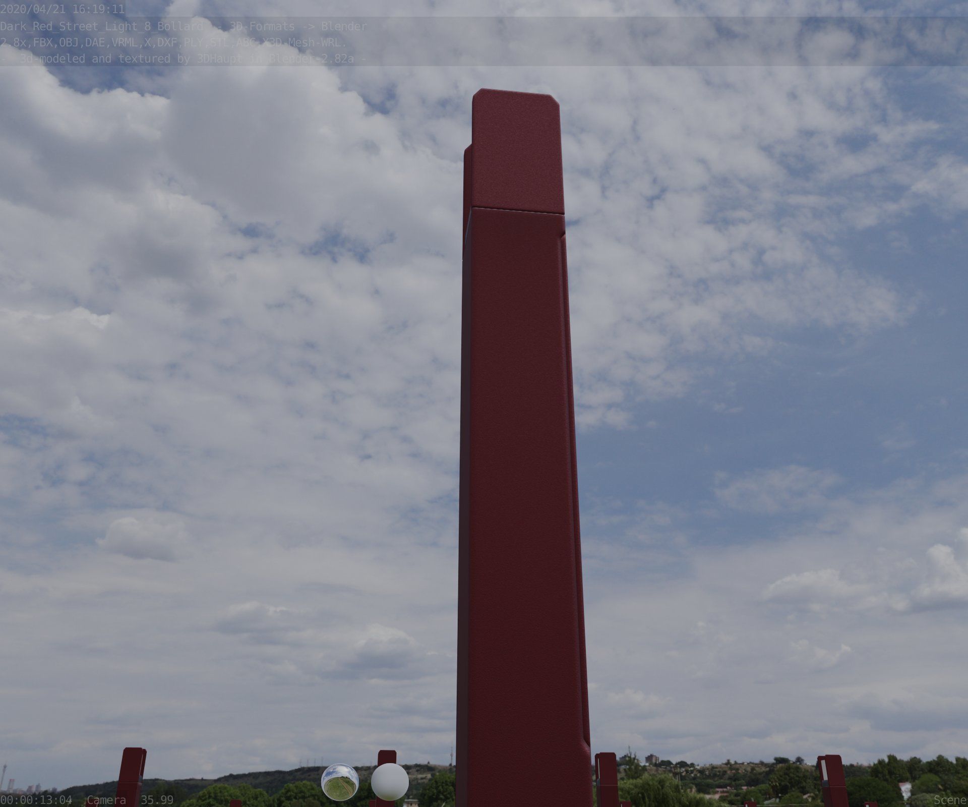 Street Light 8 Bollard 900mm Dark Red Version 1 Low-poly 3D model_17