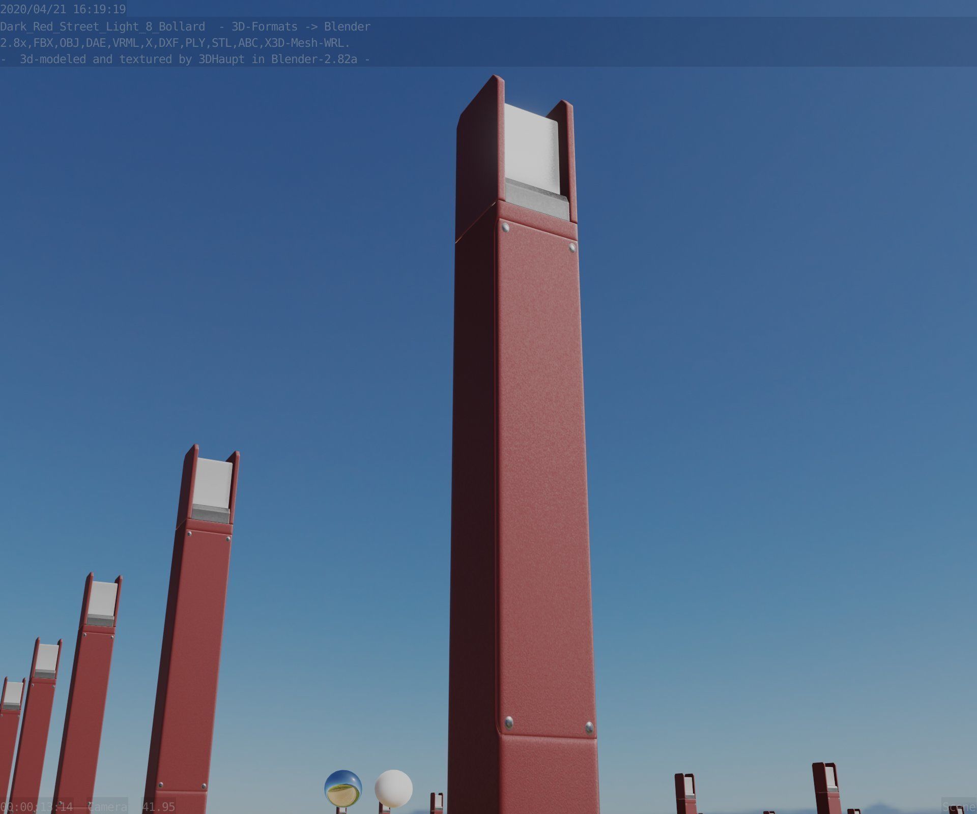 Street Light 8 Bollard 900mm Dark Red Version 1 Low-poly 3D model_1