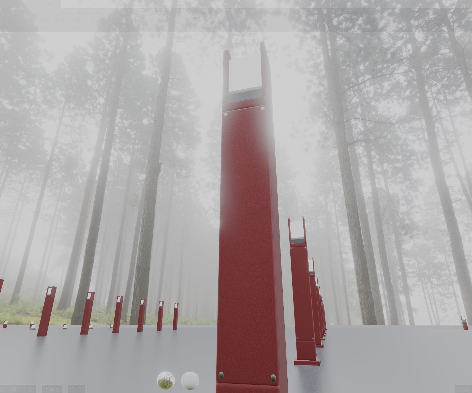 Street Light 8 Bollard 900mm Dark Red Version 1 Low-poly 3D model_33