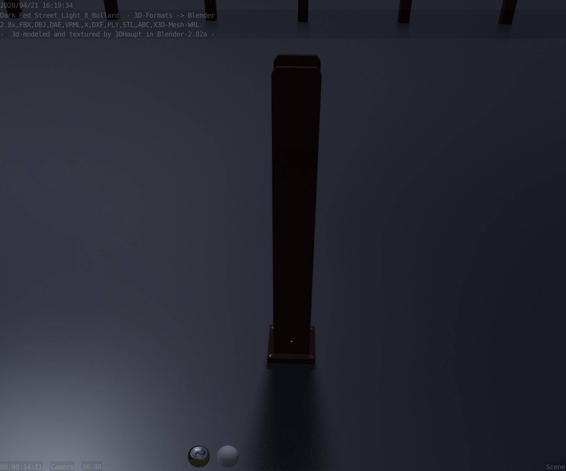 Street Light 8 Bollard 900mm Dark Red Version 1 Low-poly 3D model_47