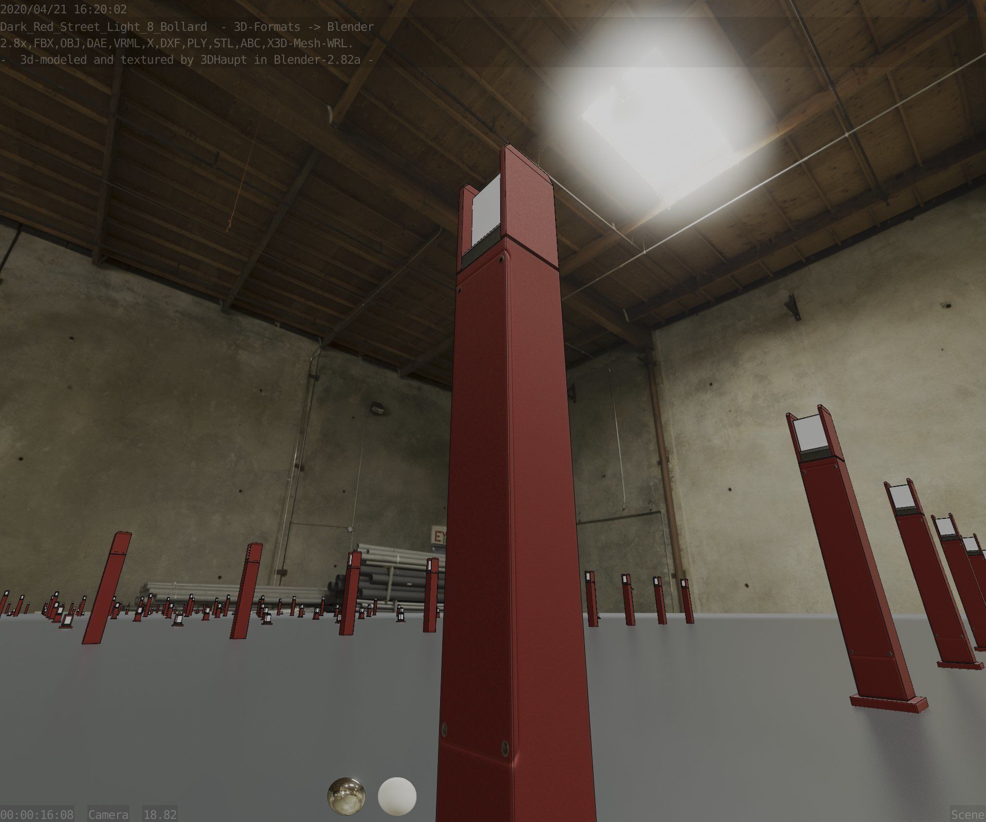 Street Light 8 Bollard 900mm Dark Red Version 1 Low-poly 3D model_92