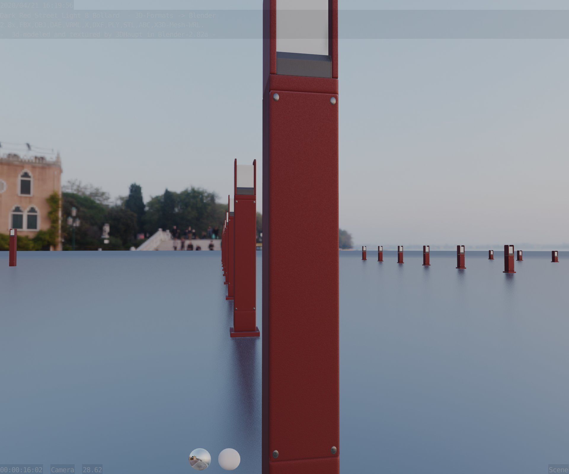 Street Light 8 Bollard 900mm Dark Red Version 1 Low-poly 3D model_86