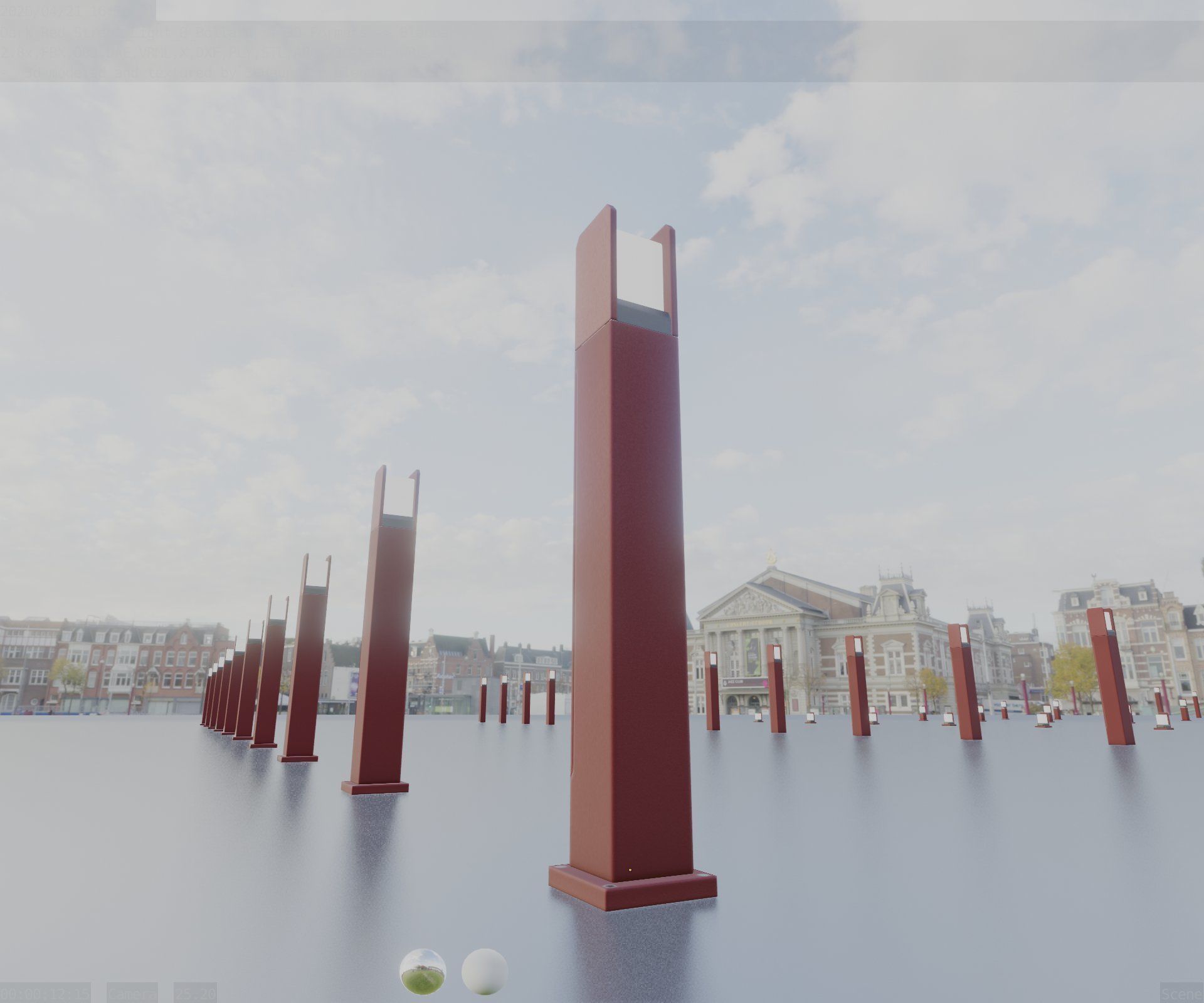 Street Light 8 Bollard 900mm Dark Red Version 1 Low-poly 3D model_12