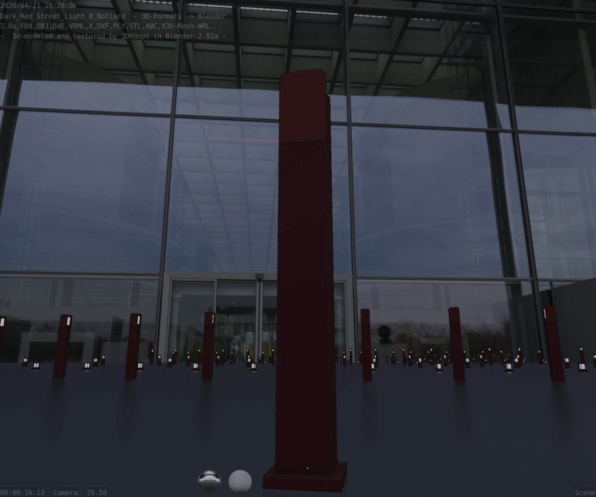 Street Light 8 Bollard 900mm Dark Red Version 1 Low-poly 3D model_97