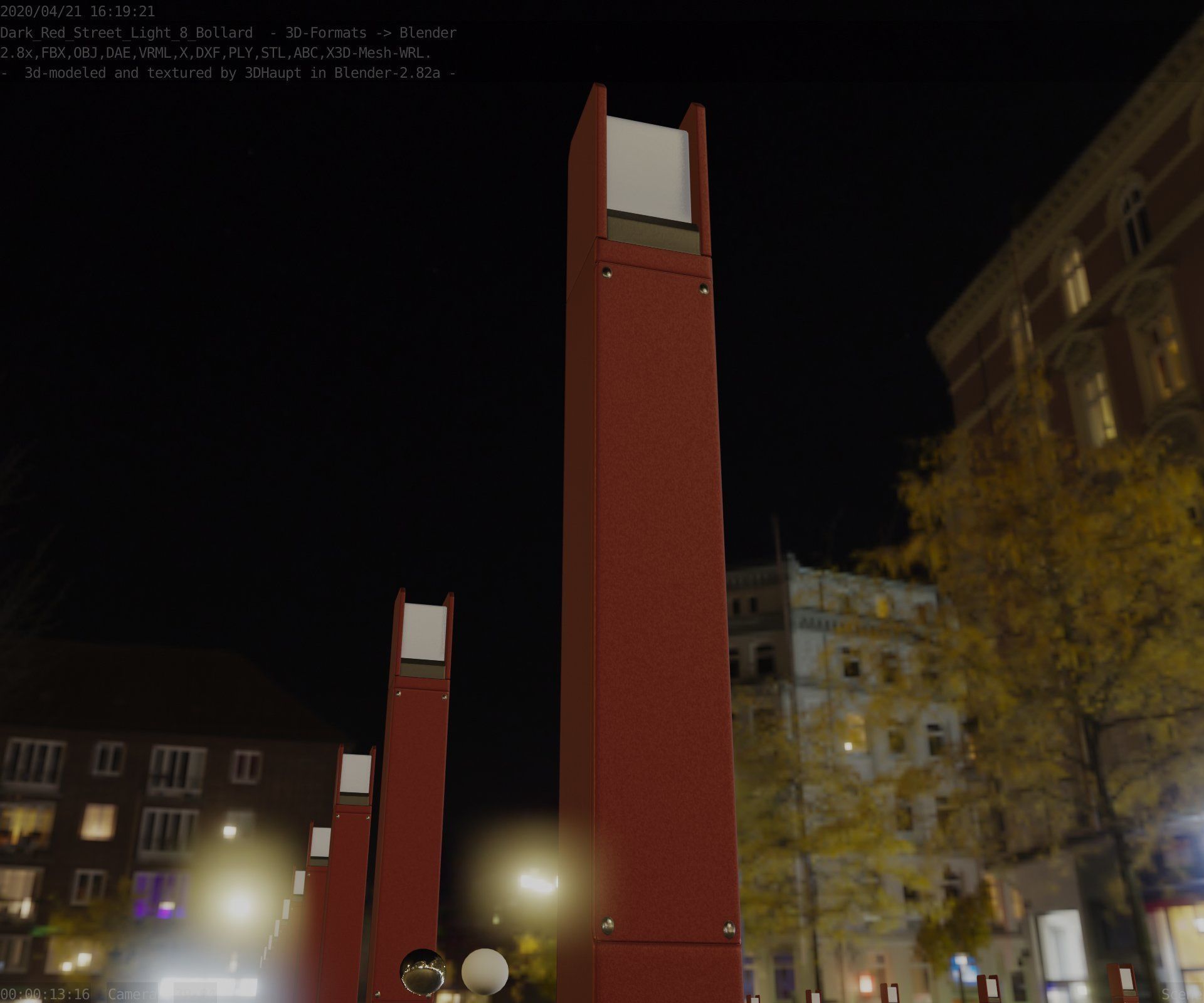 Street Light 8 Bollard 900mm Dark Red Version 1 Low-poly 3D model_28