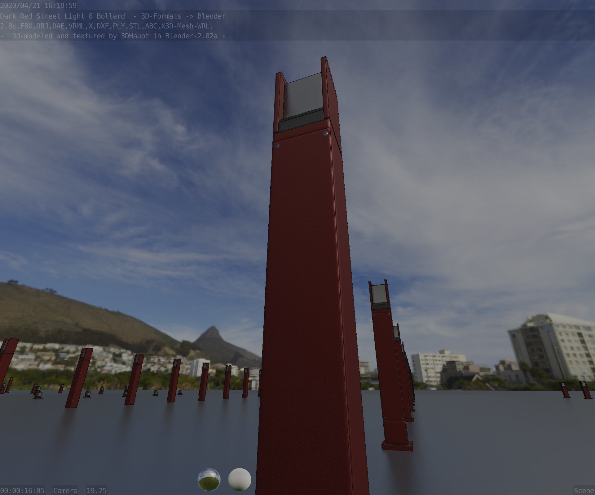 Street Light 8 Bollard 900mm Dark Red Version 1 Low-poly 3D model_89