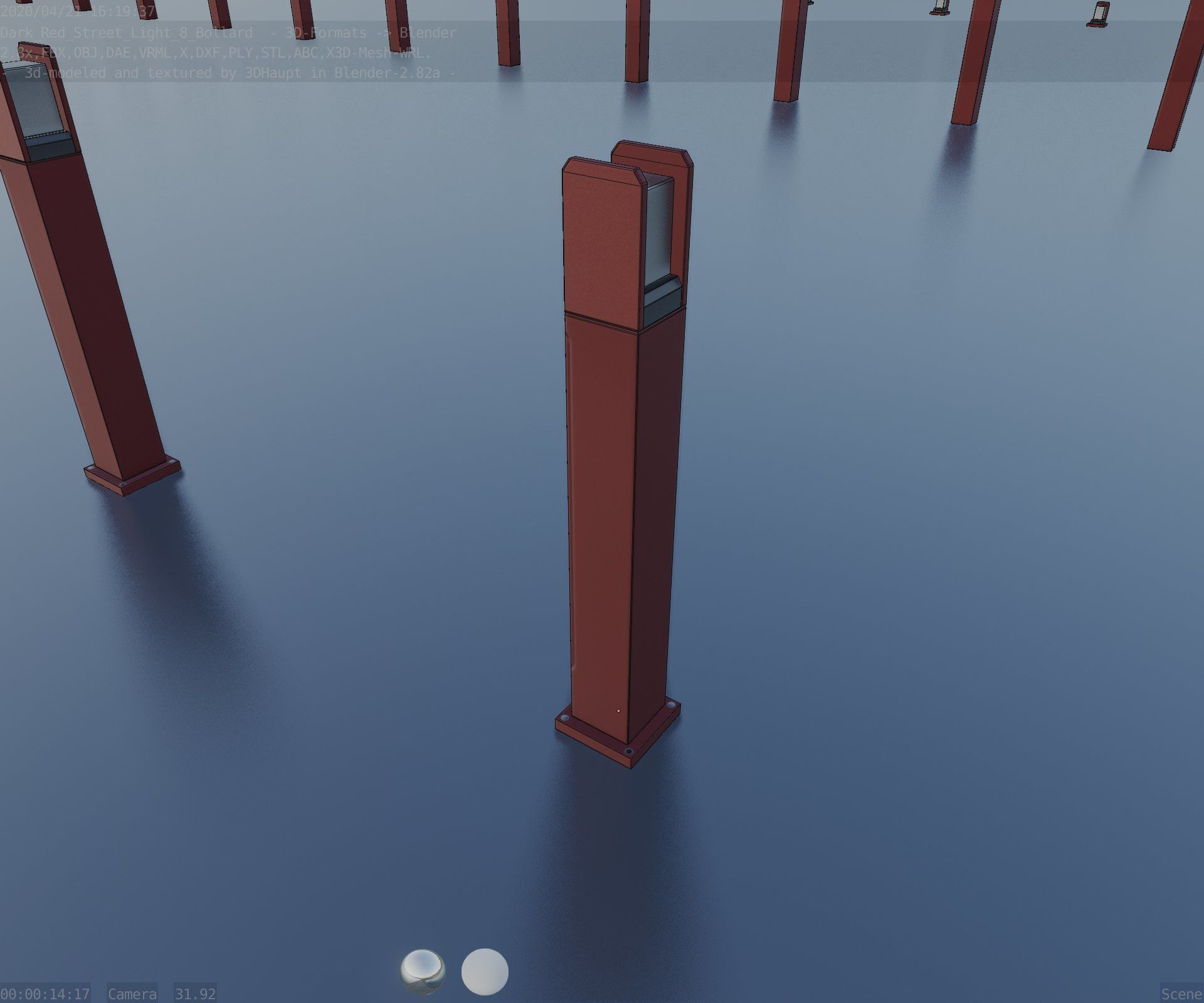 Street Light 8 Bollard 900mm Dark Red Version 1 Low-poly 3D model_53