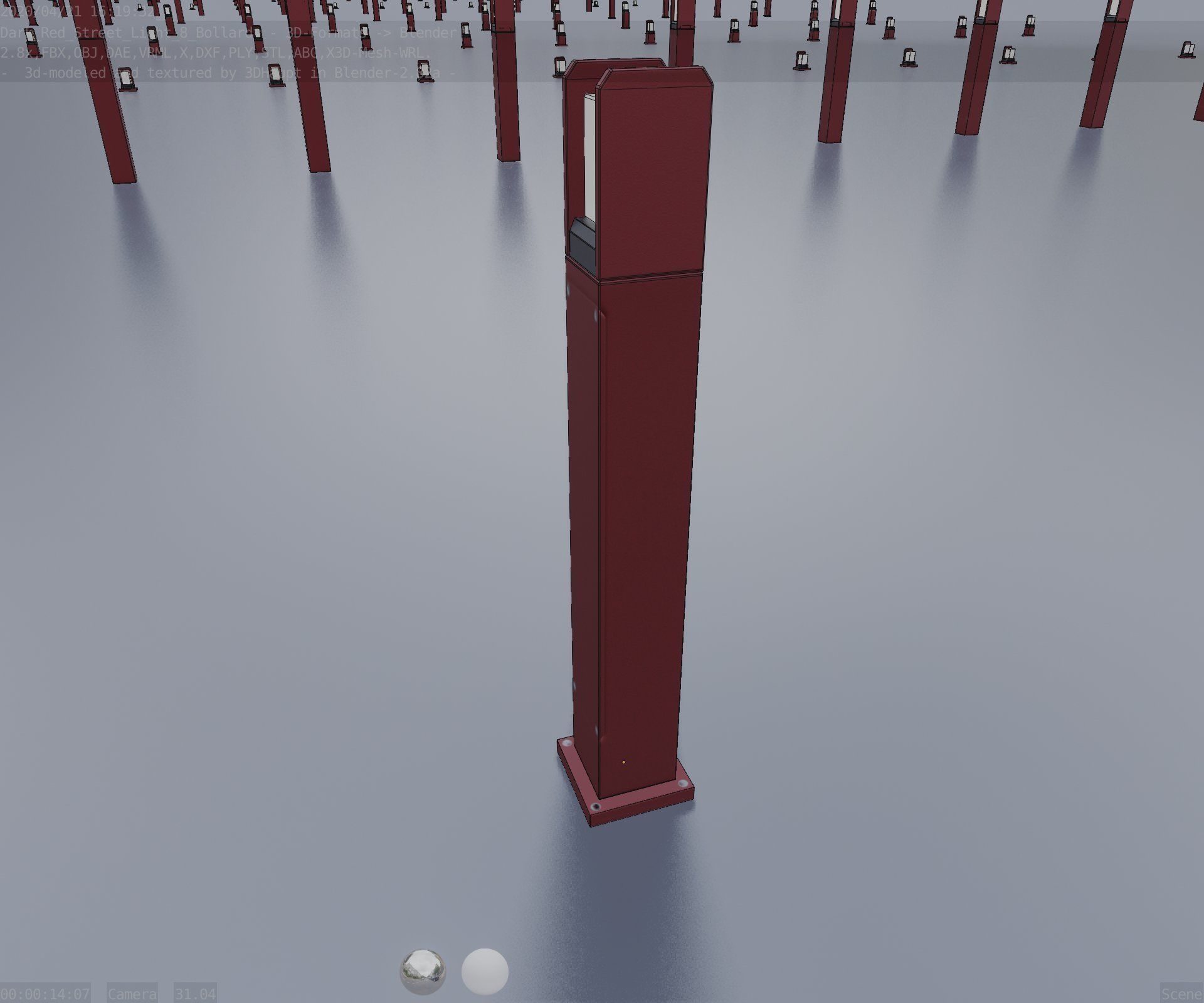 Street Light 8 Bollard 900mm Dark Red Version 1 Low-poly 3D model_43