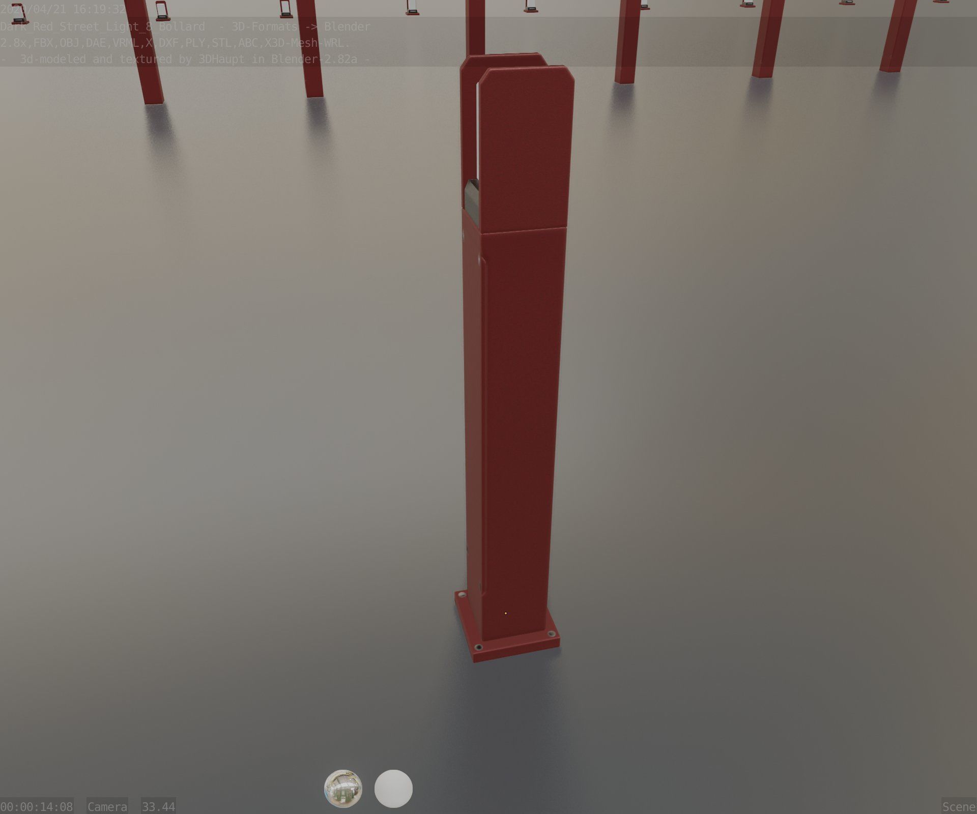 Street Light 8 Bollard 900mm Dark Red Version 1 Low-poly 3D model_44