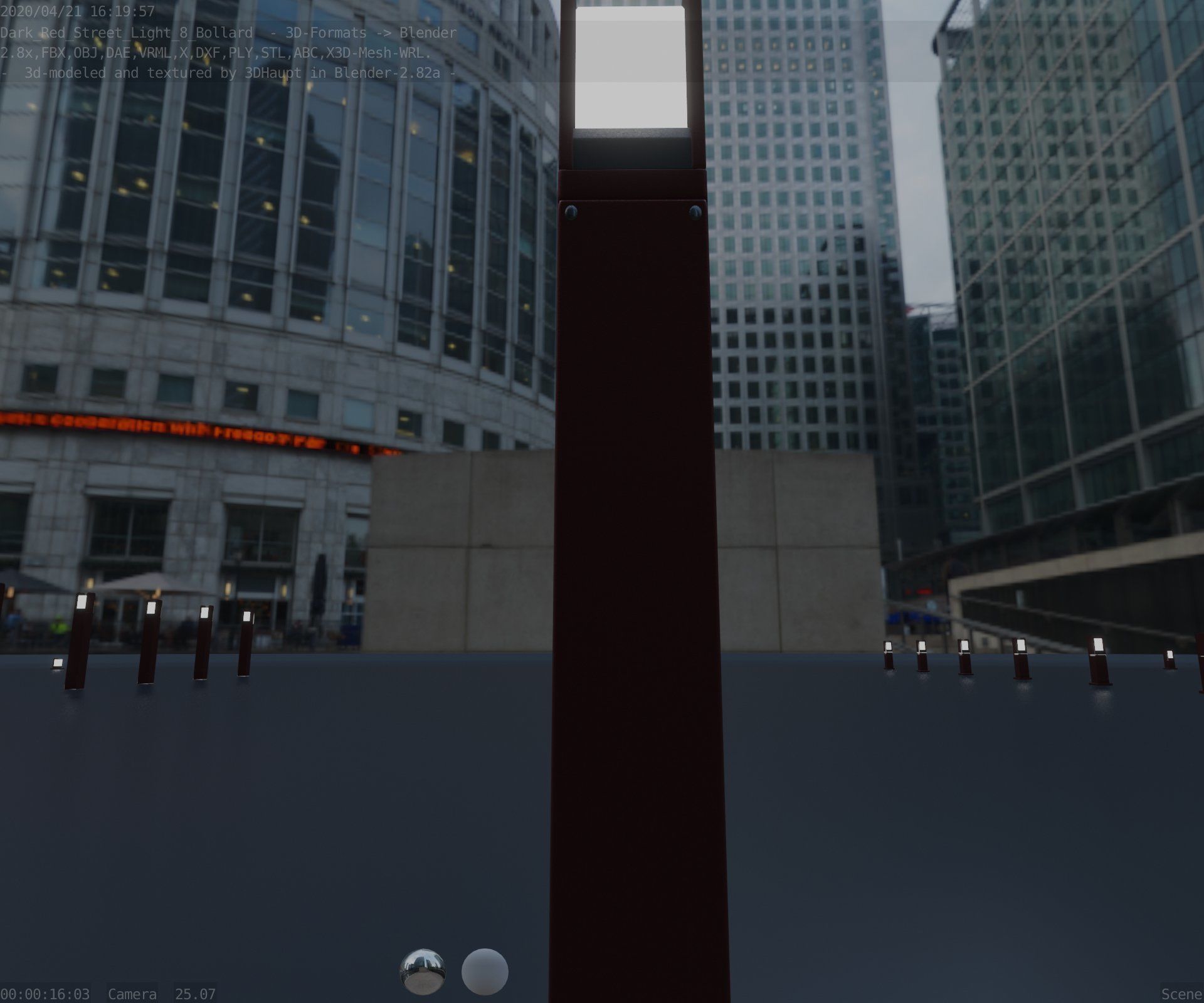 Street Light 8 Bollard 900mm Dark Red Version 1 Low-poly 3D model_87