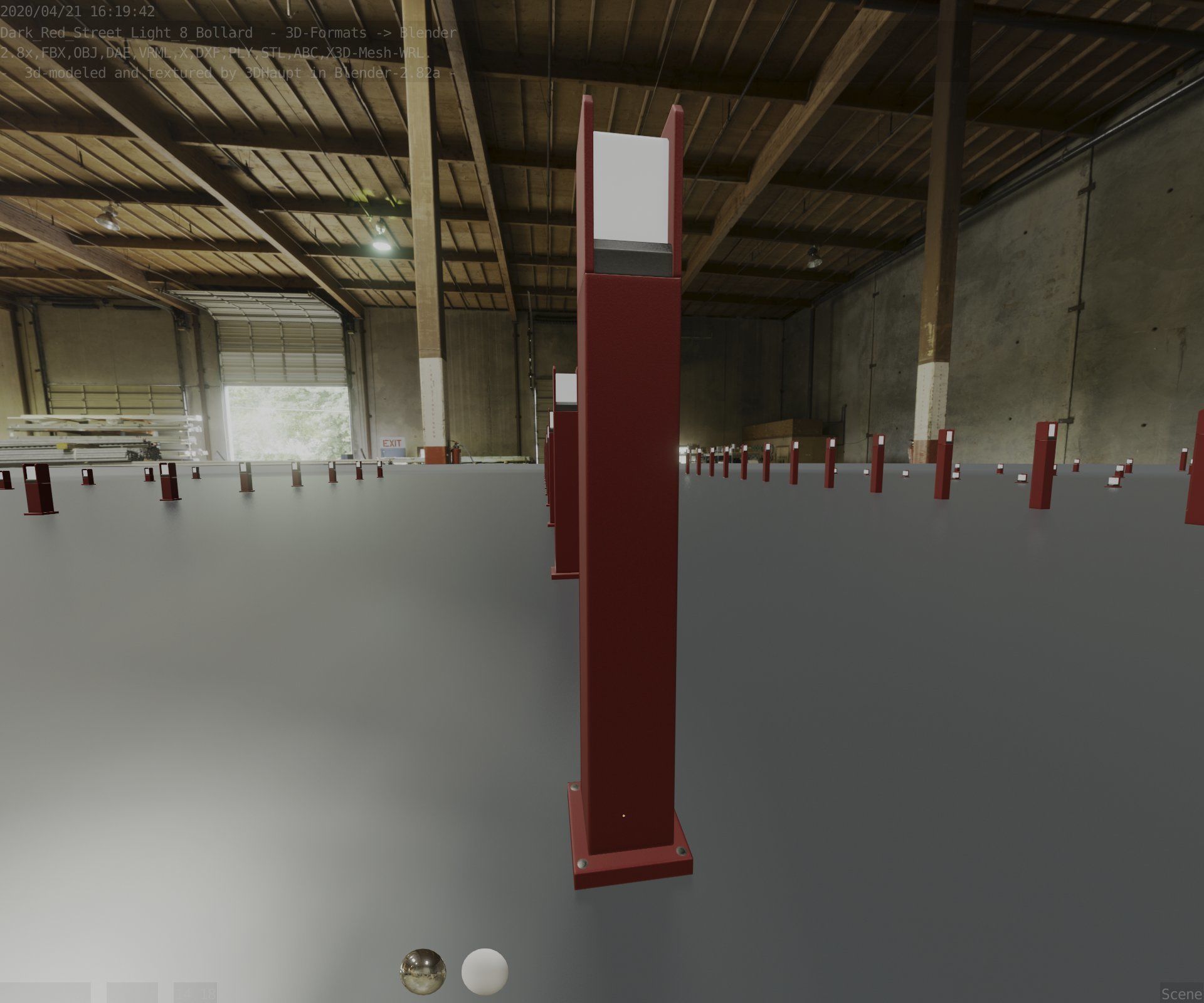 Street Light 8 Bollard 900mm Dark Red Version 1 Low-poly 3D model_61