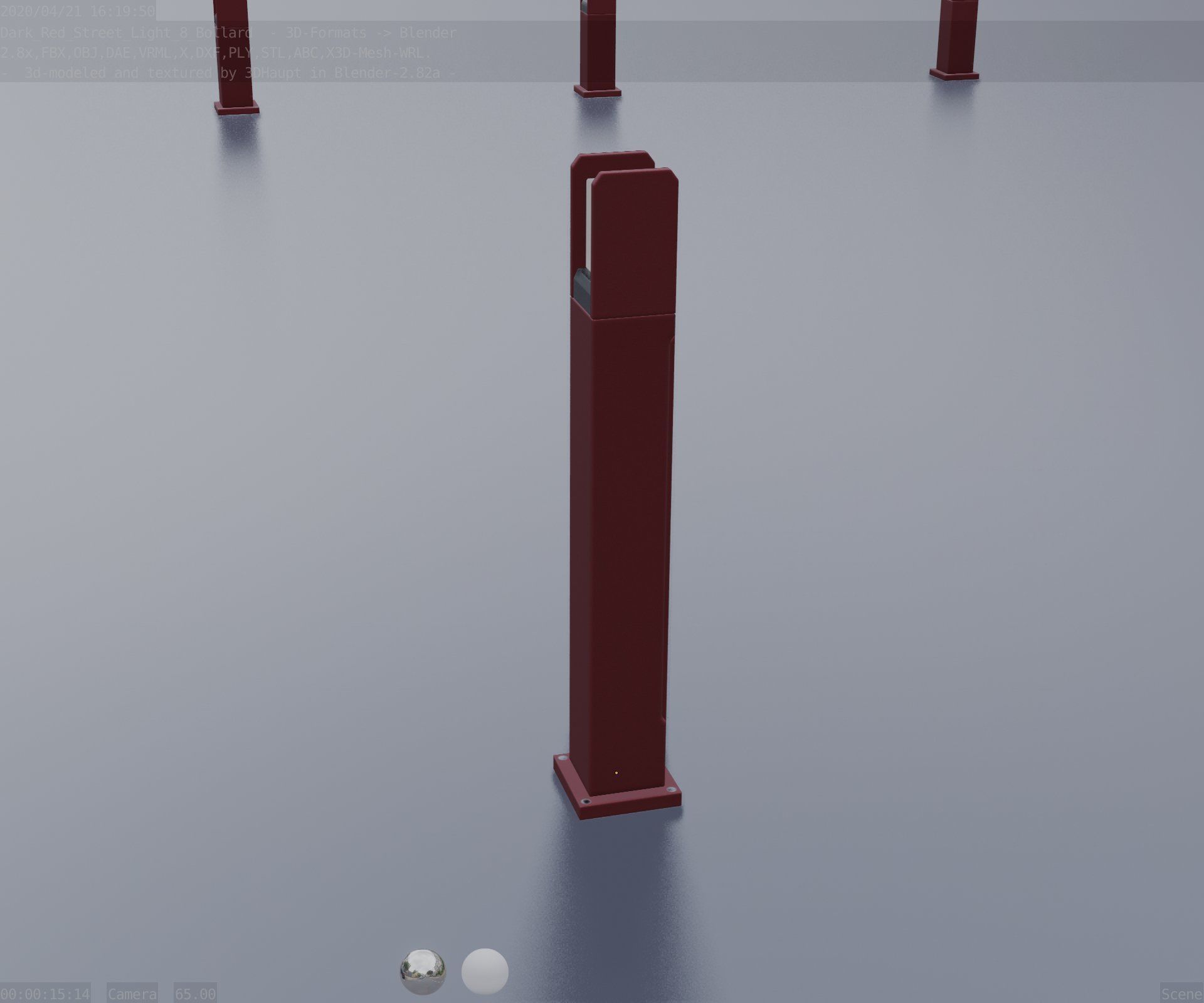 Street Light 8 Bollard 900mm Dark Red Version 1 Low-poly 3D model_74