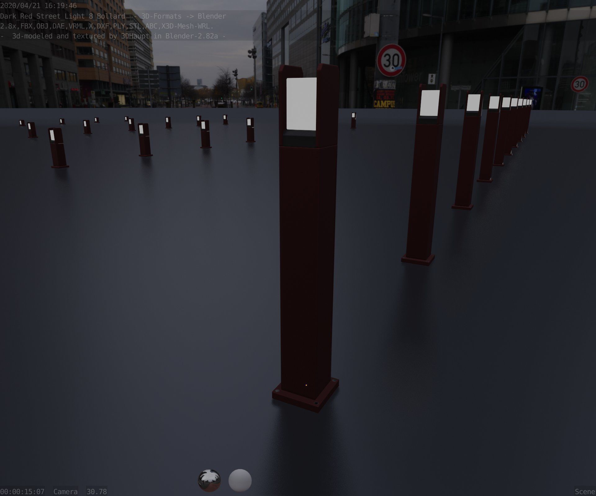 Street Light 8 Bollard 900mm Dark Red Version 1 Low-poly 3D model_67