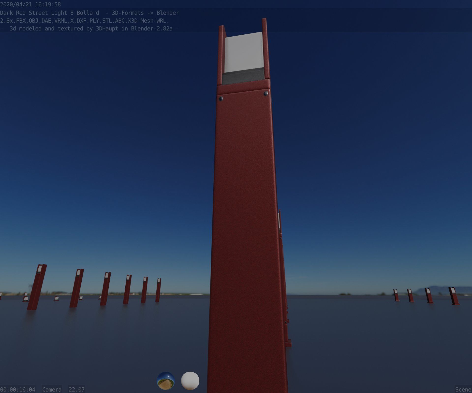 Street Light 8 Bollard 900mm Dark Red Version 1 Low-poly 3D model_88