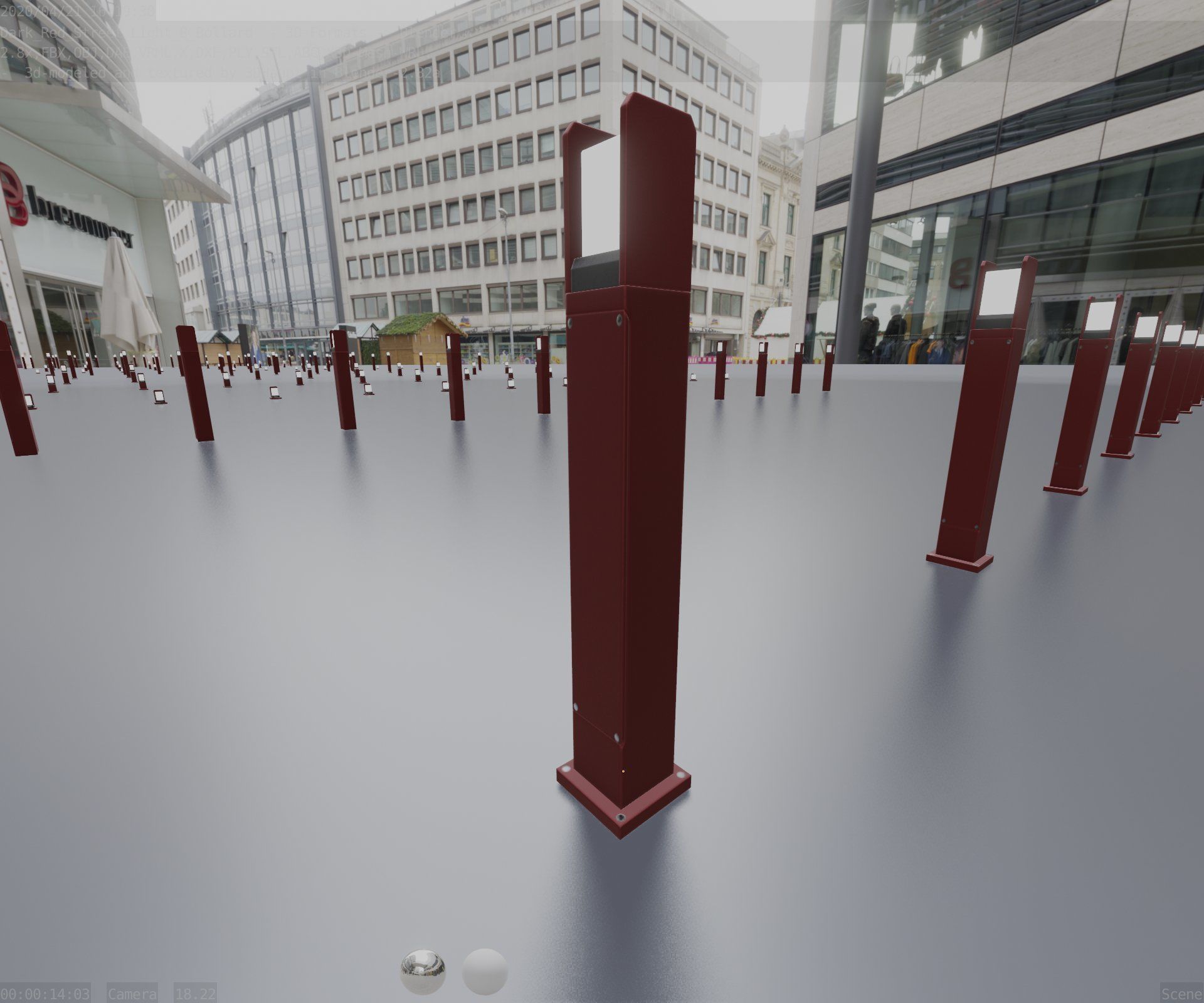 Street Light 8 Bollard 900mm Dark Red Version 1 Low-poly 3D model_39