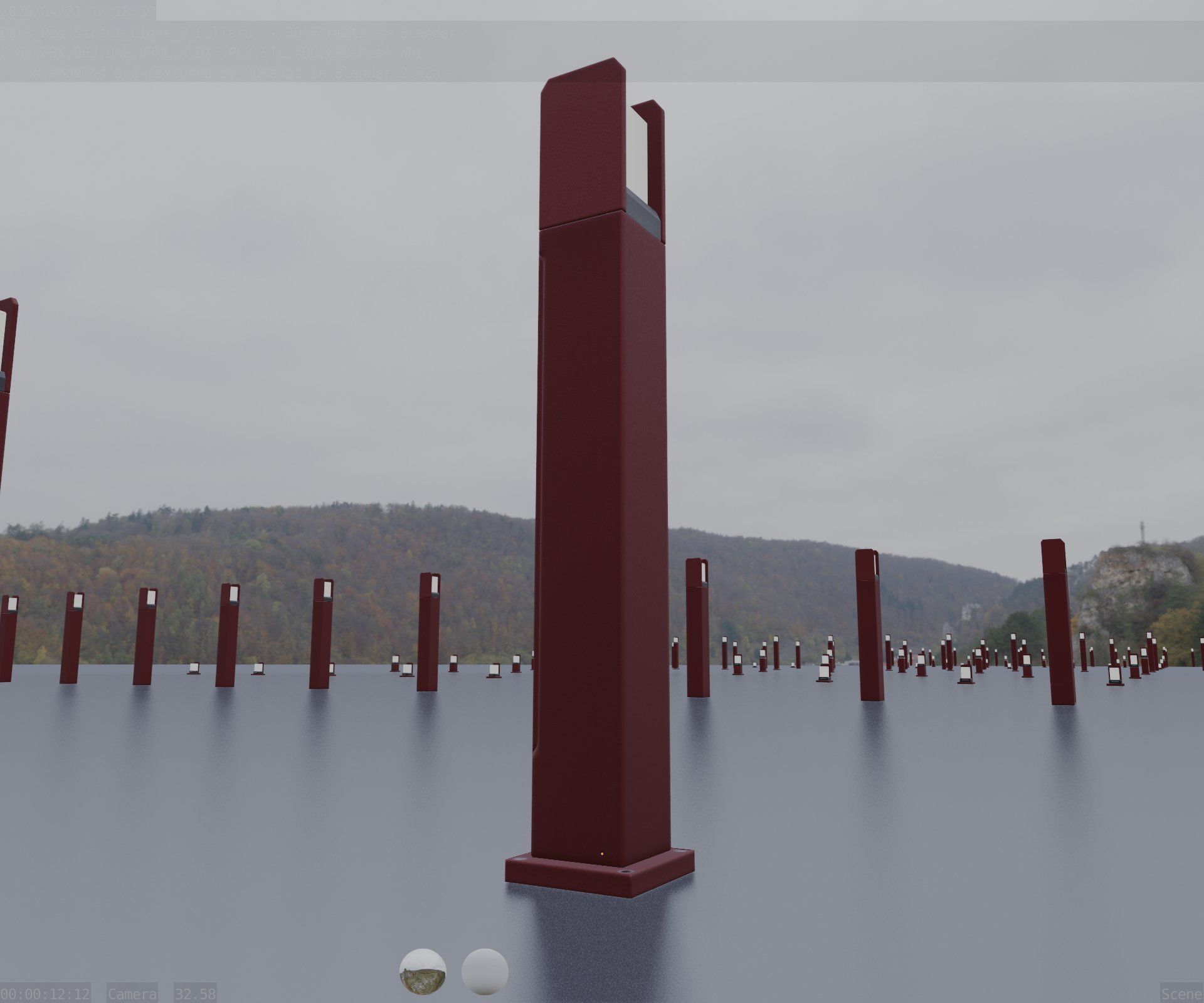 Street Light 8 Bollard 900mm Dark Red Version 1 Low-poly 3D model_10