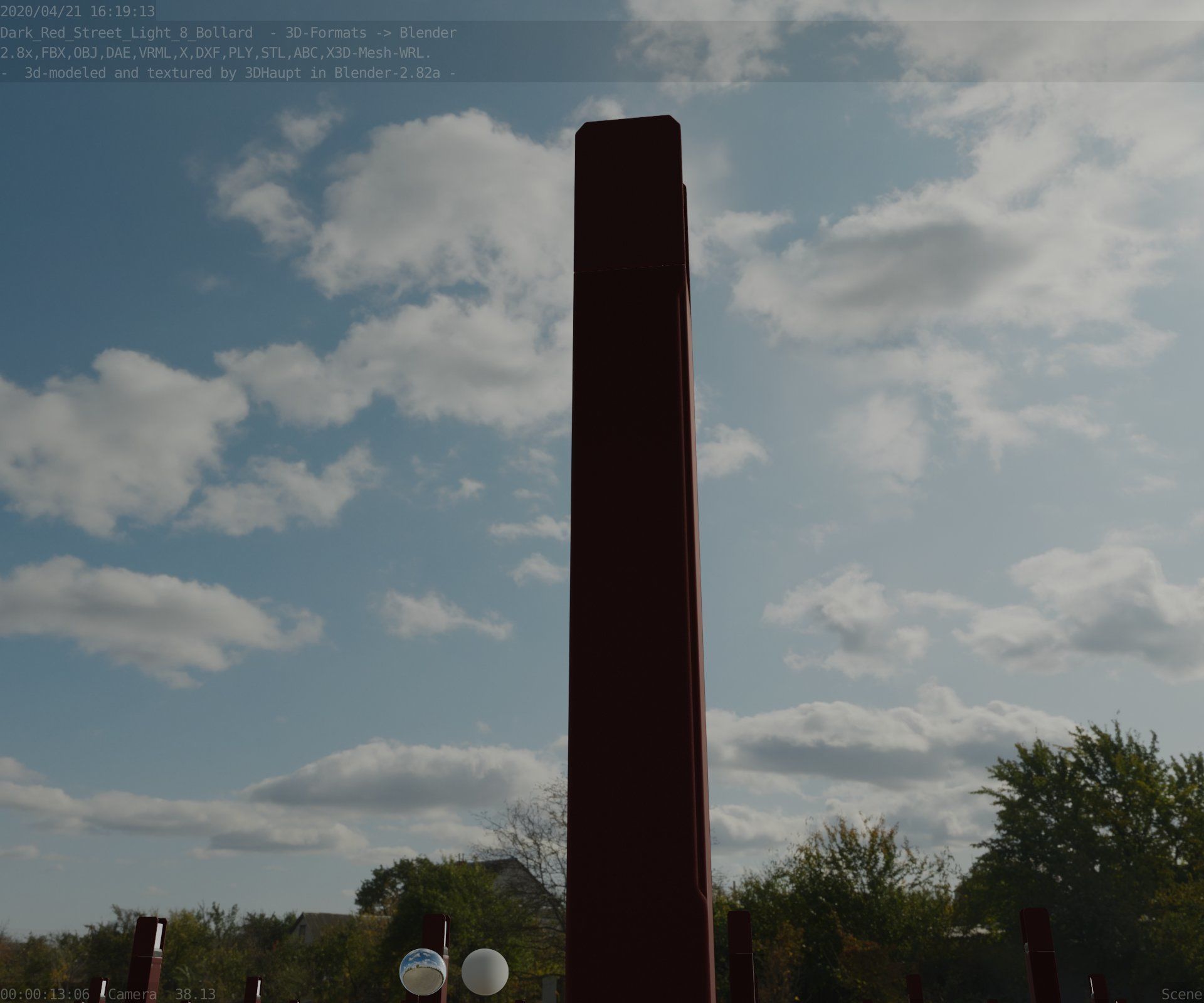 Street Light 8 Bollard 900mm Dark Red Version 1 Low-poly 3D model_19