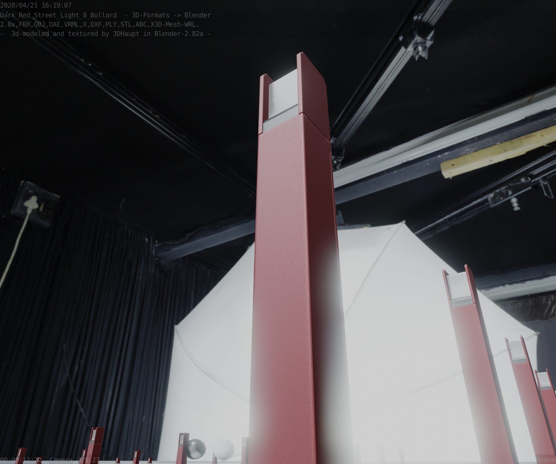 Street Light 8 Bollard 900mm Dark Red Version 1 Low-poly 3D model_3