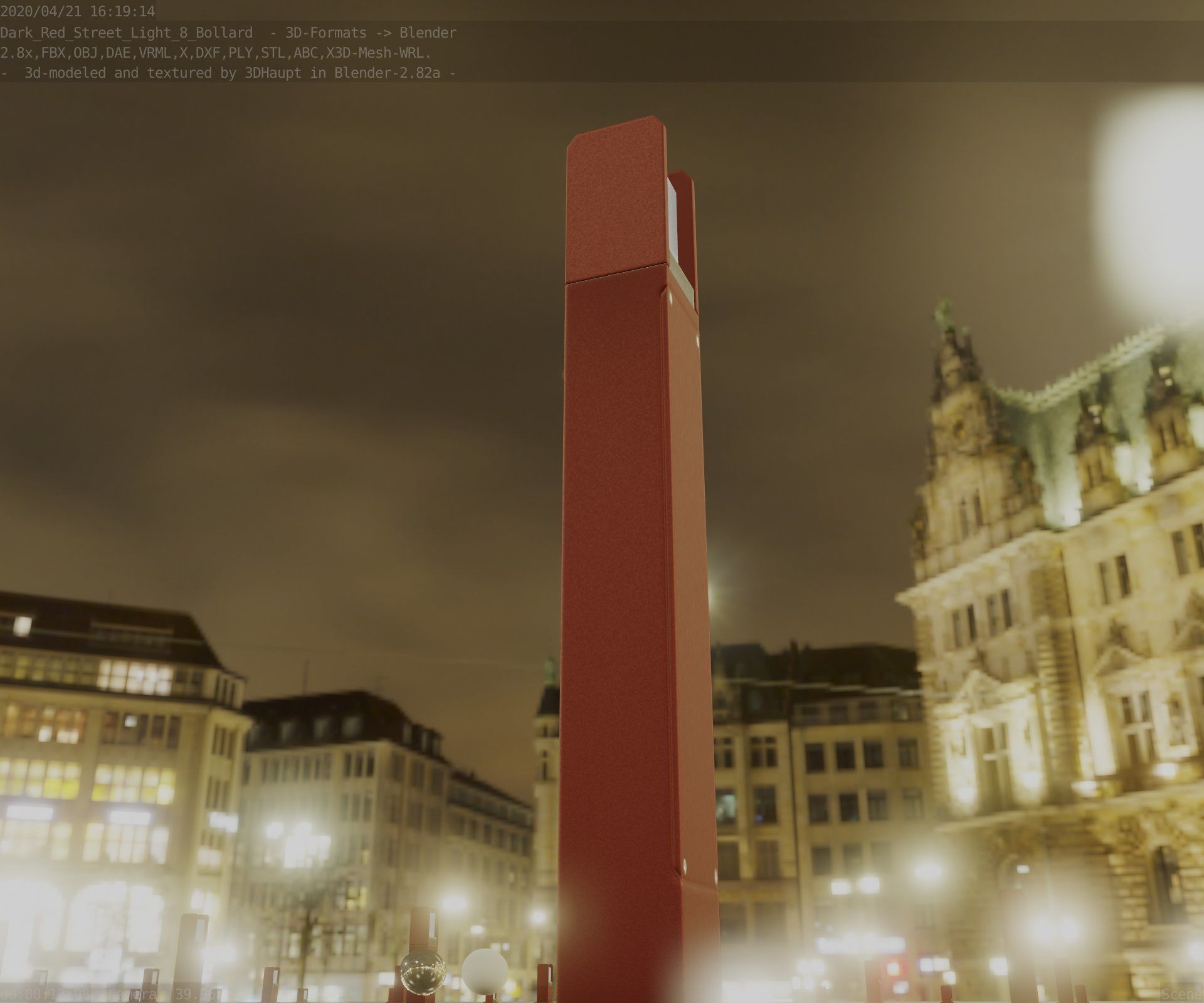 Street Light 8 Bollard 900mm Dark Red Version 1 Low-poly 3D model_21