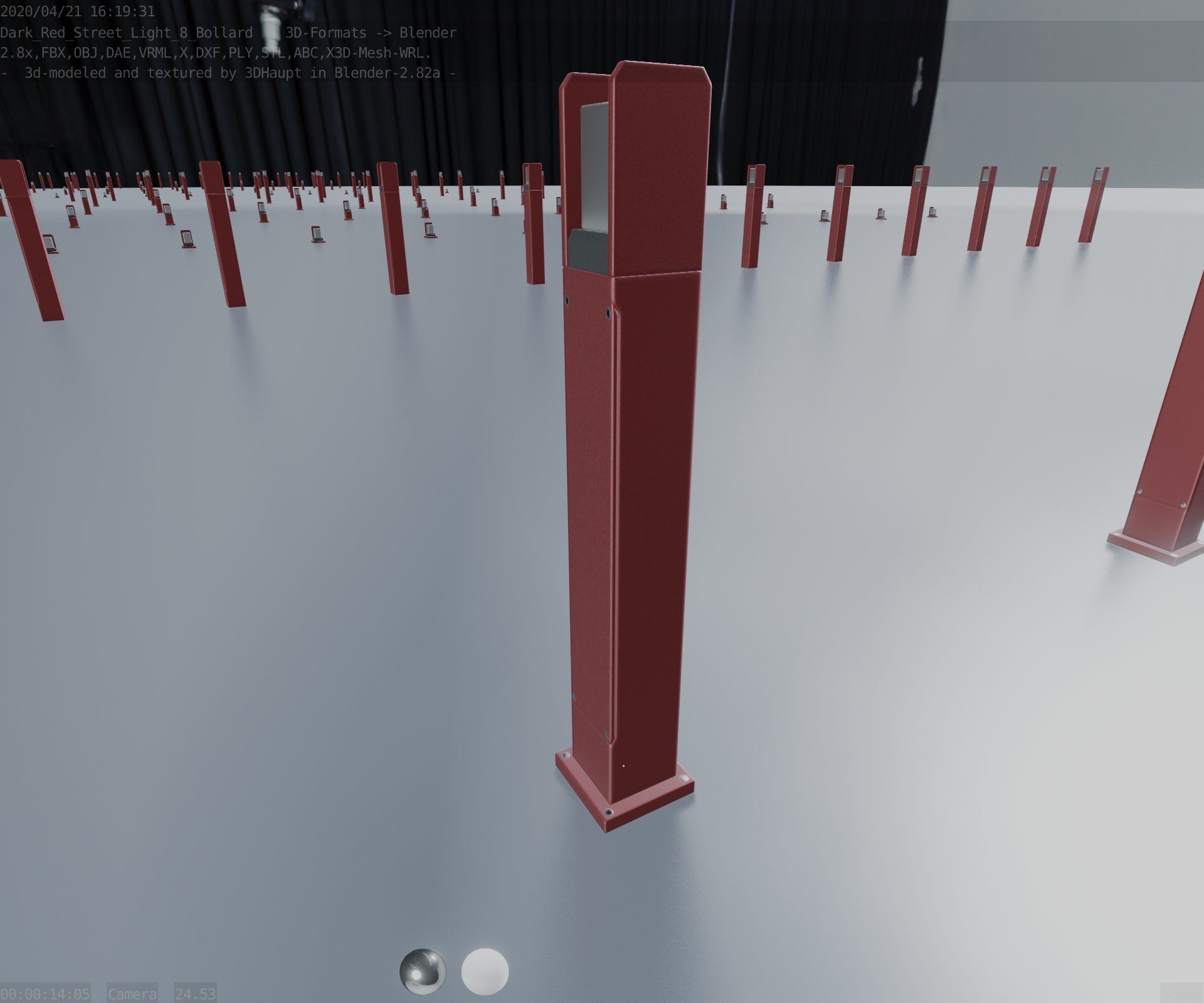 Street Light 8 Bollard 900mm Dark Red Version 1 Low-poly 3D model_41