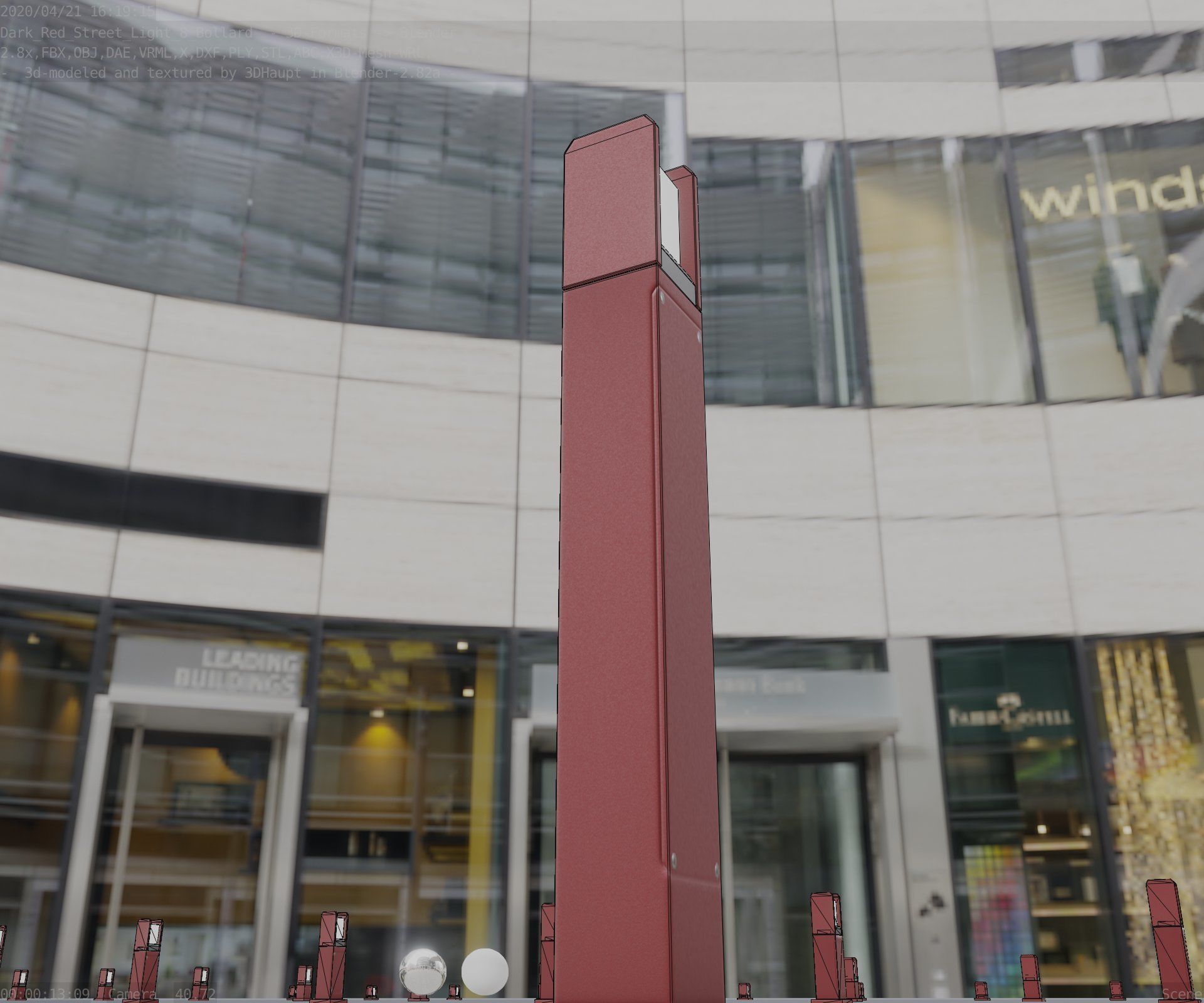 Street Light 8 Bollard 900mm Dark Red Version 1 Low-poly 3D model_22