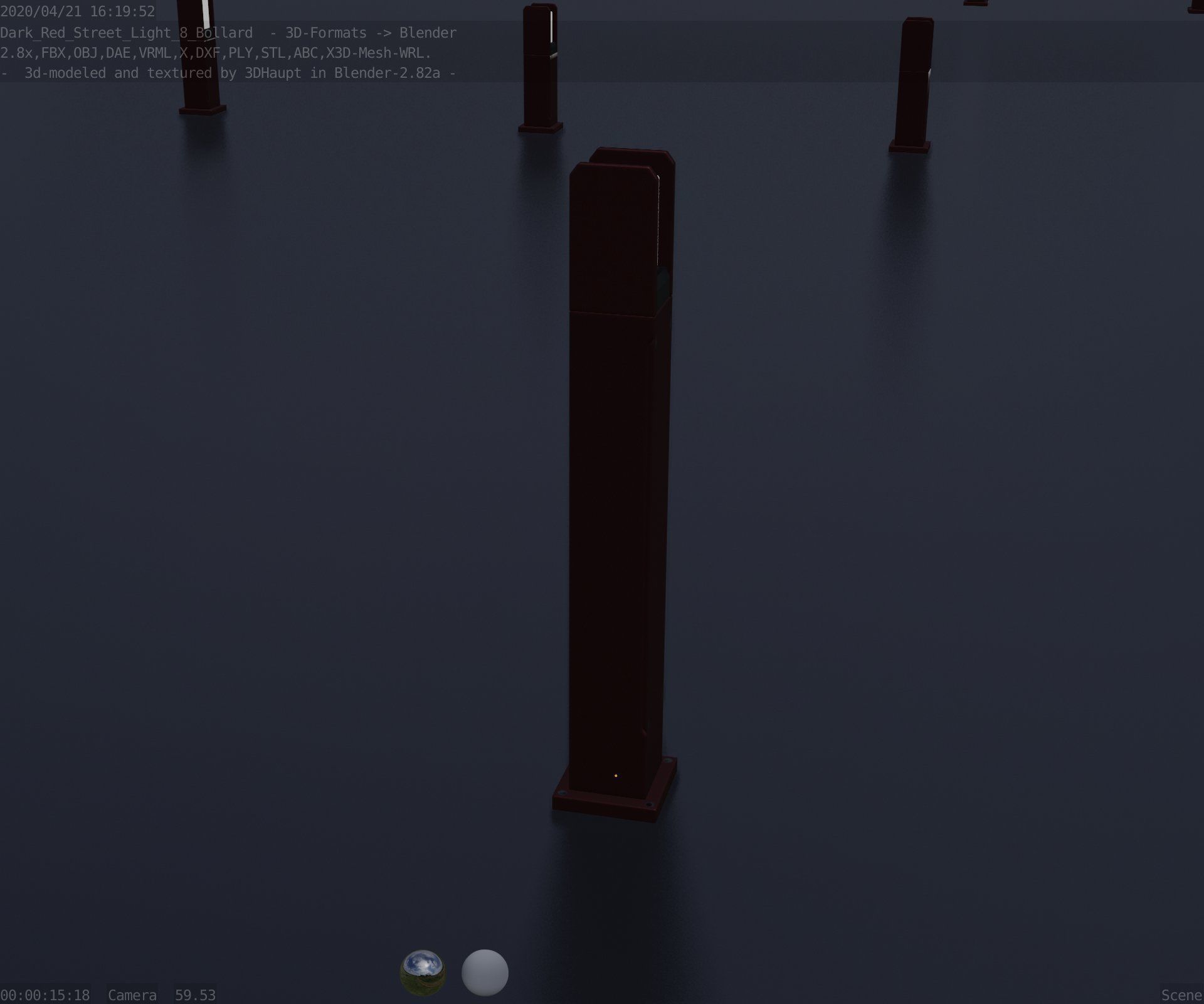 Street Light 8 Bollard 900mm Dark Red Version 1 Low-poly 3D model_78