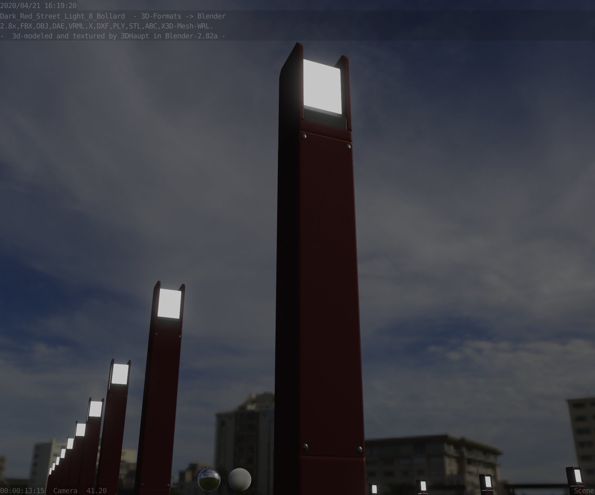 Street Light 8 Bollard 900mm Dark Red Version 1 Low-poly 3D model_27