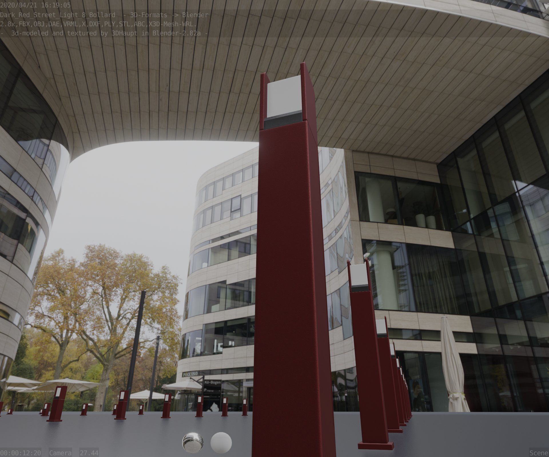 Street Light 8 Bollard 900mm Dark Red Version 1 Low-poly 3D model_7