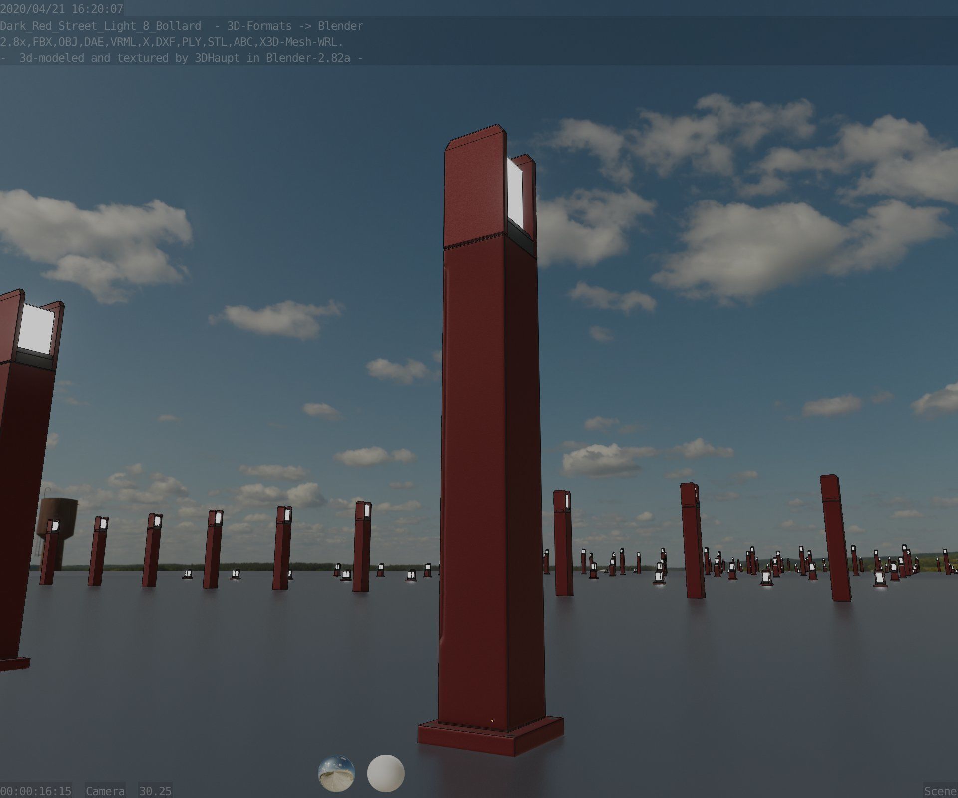 Street Light 8 Bollard 900mm Dark Red Version 1 Low-poly 3D model_99