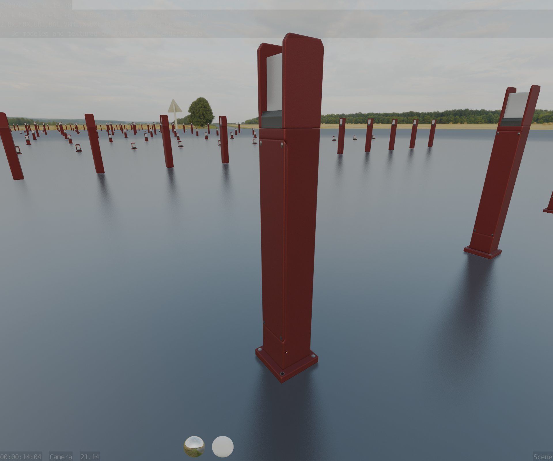 Street Light 8 Bollard 900mm Dark Red Version 1 Low-poly 3D model_40