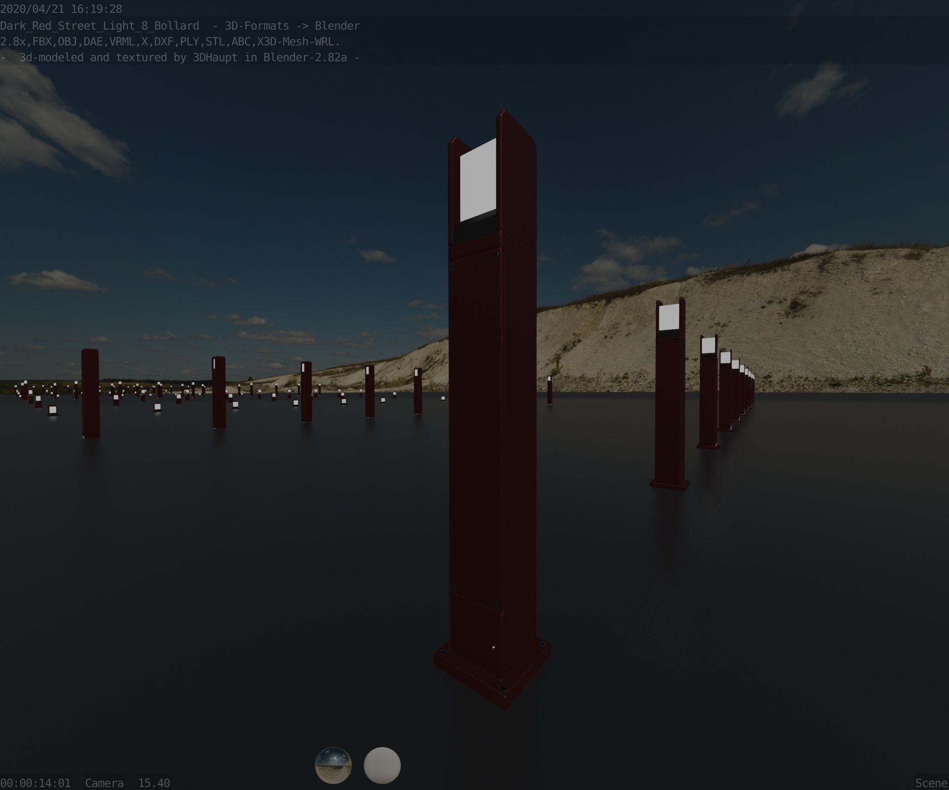 Street Light 8 Bollard 900mm Dark Red Version 1 Low-poly 3D model_37